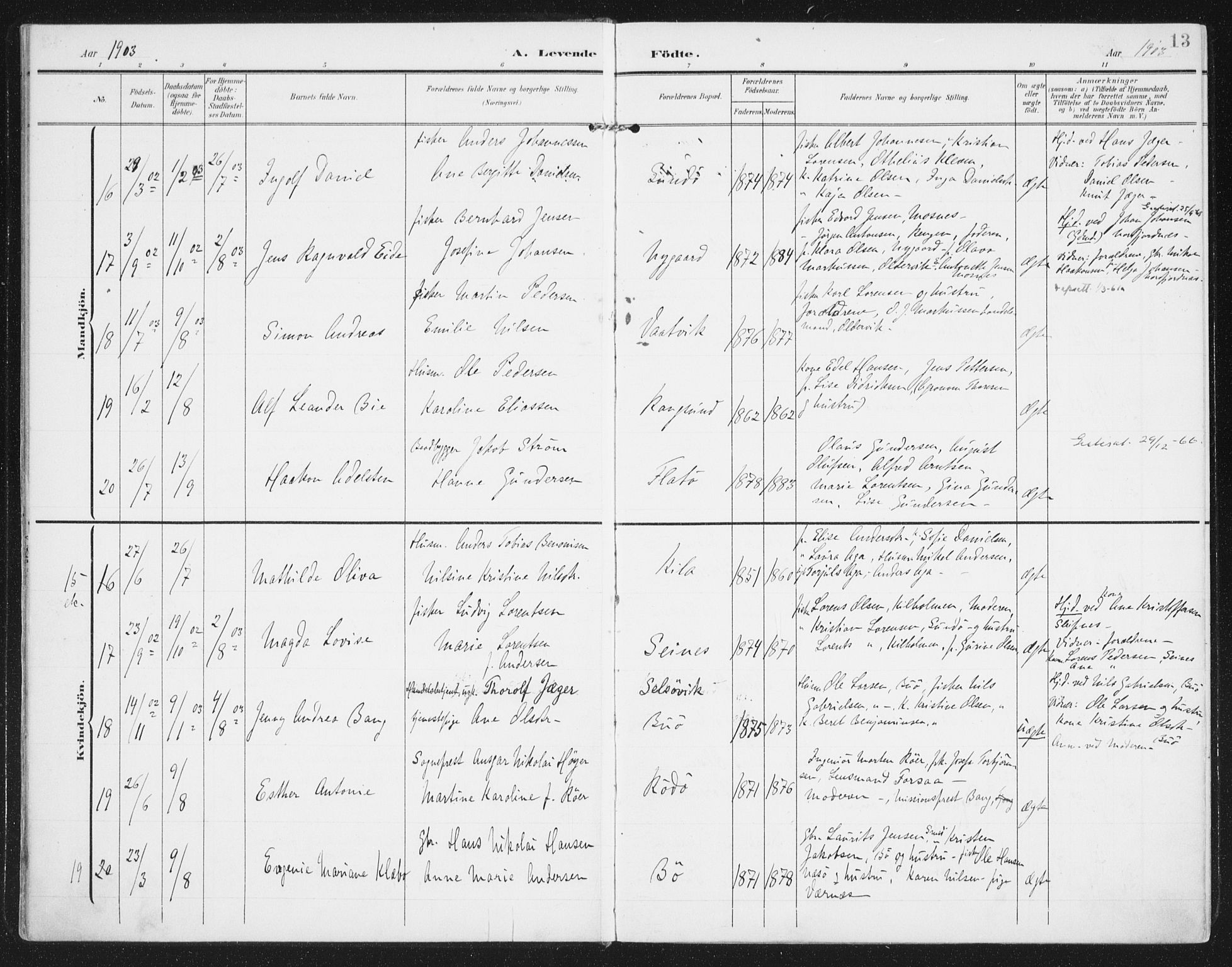 Ministerialprotokoller, klokkerbøker og fødselsregistre - Nordland, AV/SAT-A-1459/841/L0612: Parish register (official) no. 841A15, 1902-1910, p. 13