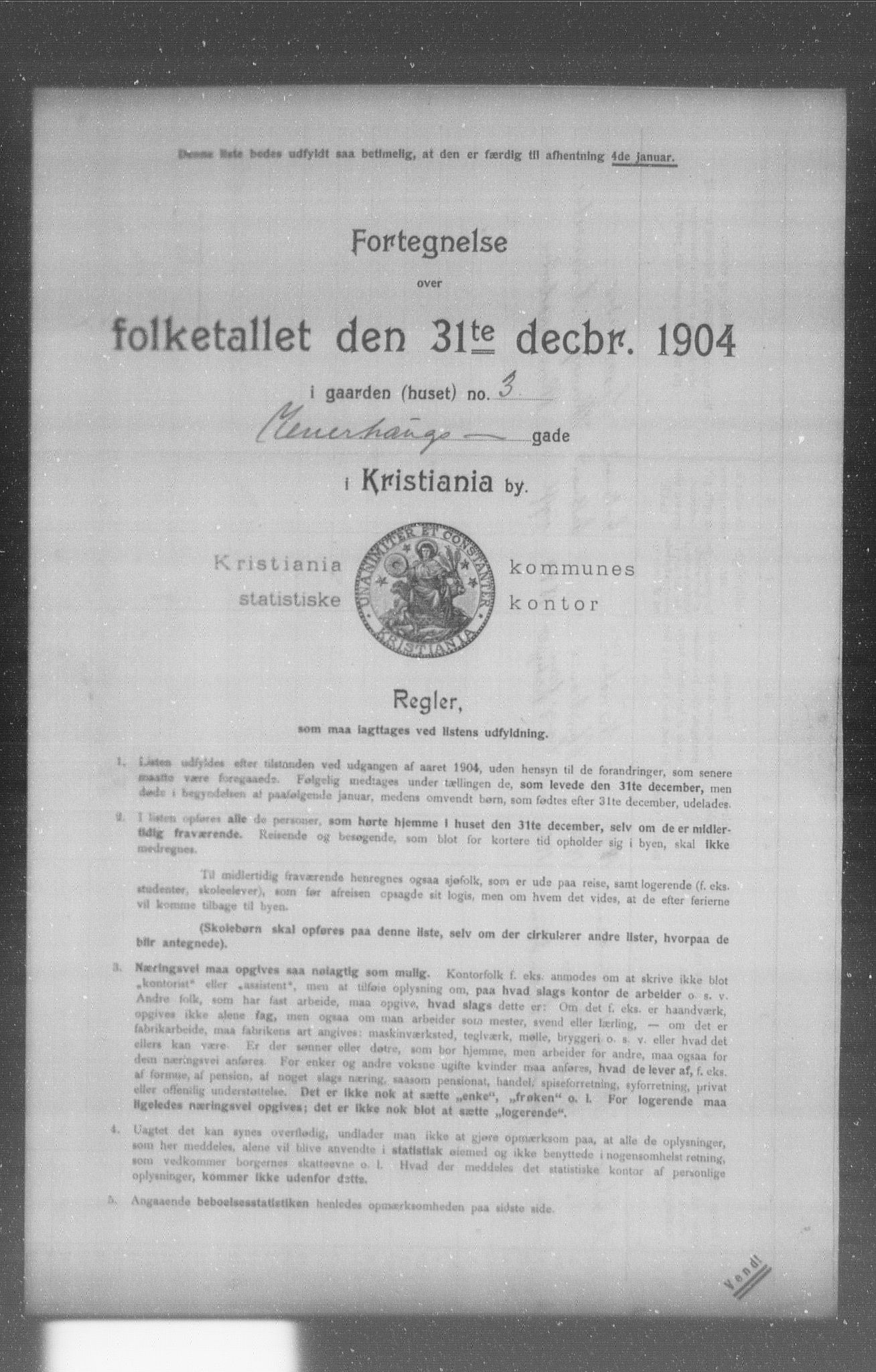 OBA, Municipal Census 1904 for Kristiania, 1904, p. 4346