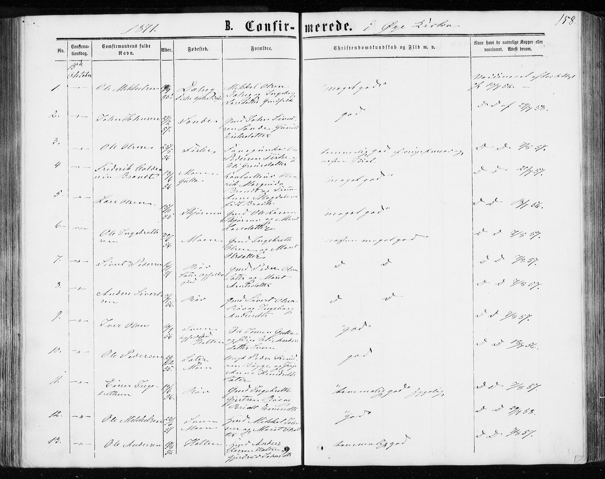 Ministerialprotokoller, klokkerbøker og fødselsregistre - Møre og Romsdal, SAT/A-1454/595/L1045: Parish register (official) no. 595A07, 1863-1873, p. 158