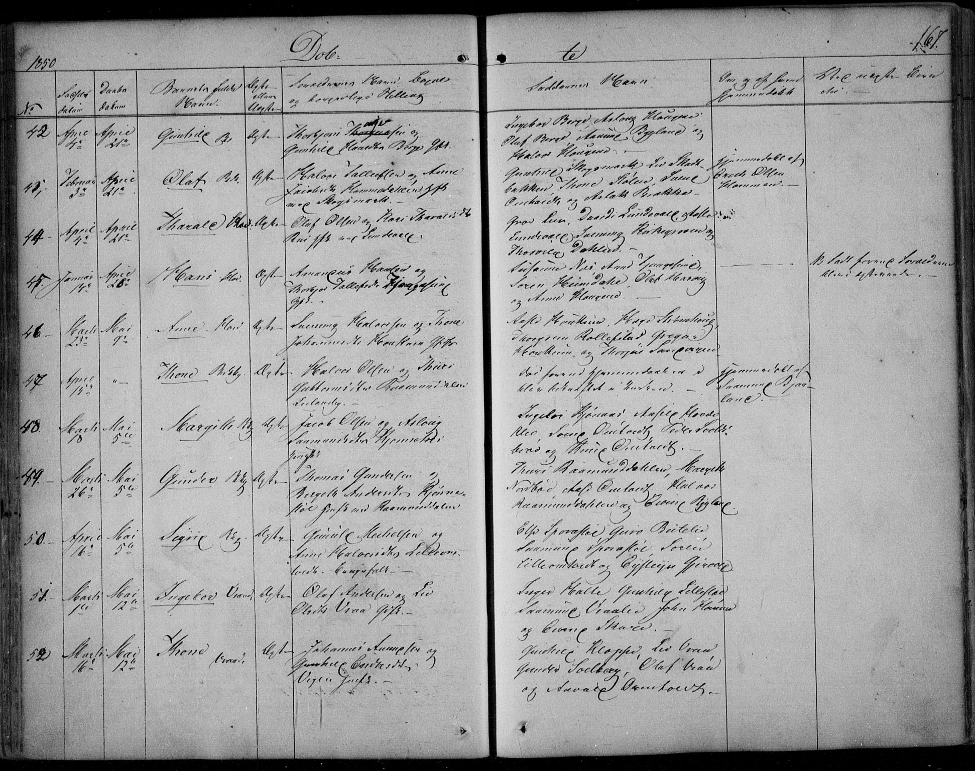 Kviteseid kirkebøker, SAKO/A-276/F/Fa/L0006: Parish register (official) no. I 6, 1836-1858, p. 167