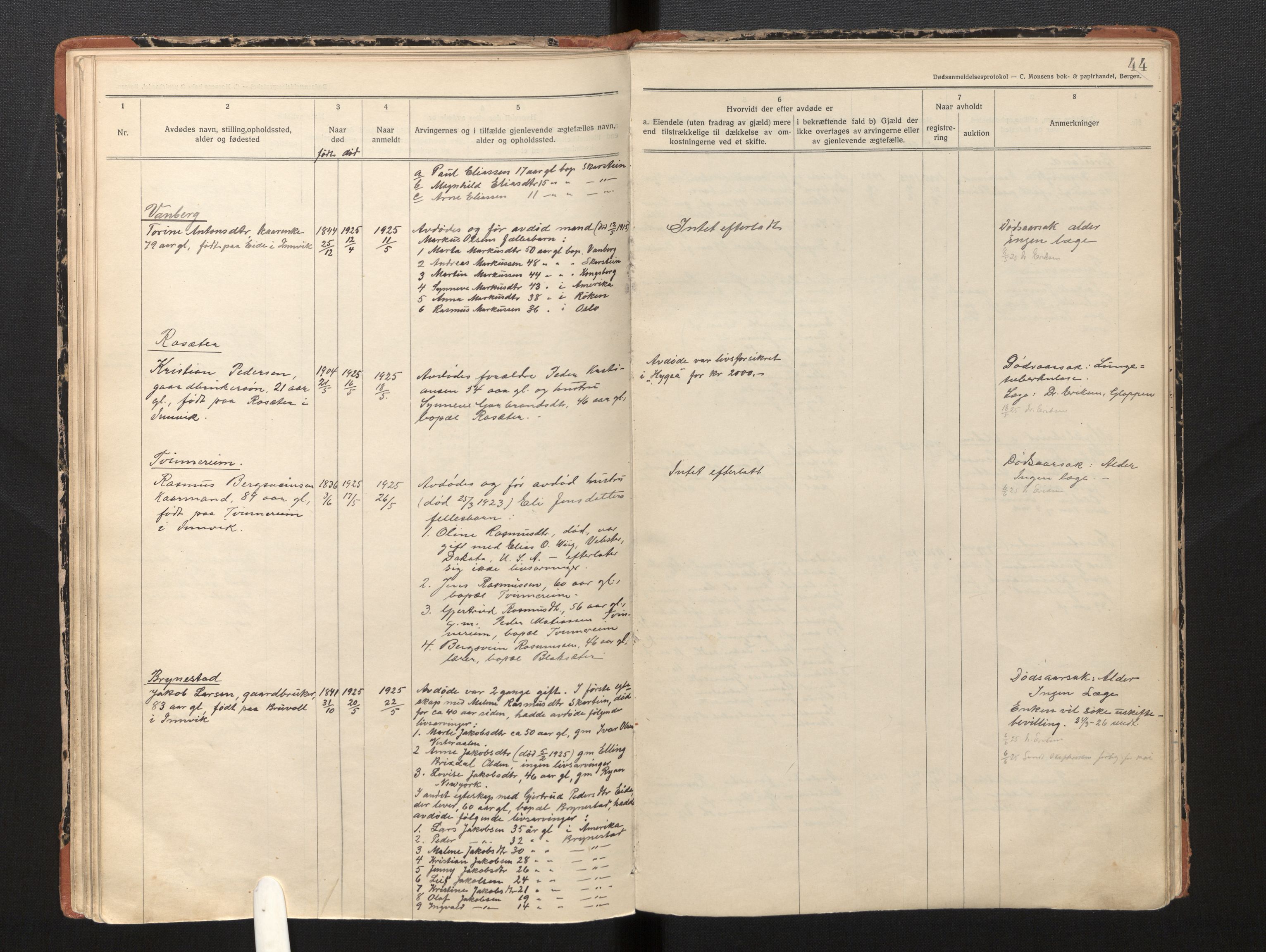 Lensmannen i Innvik, AV/SAB-A-28501/0006/L0005: Dødsfallprotokoll, 1921-1932, p. 43b-44a