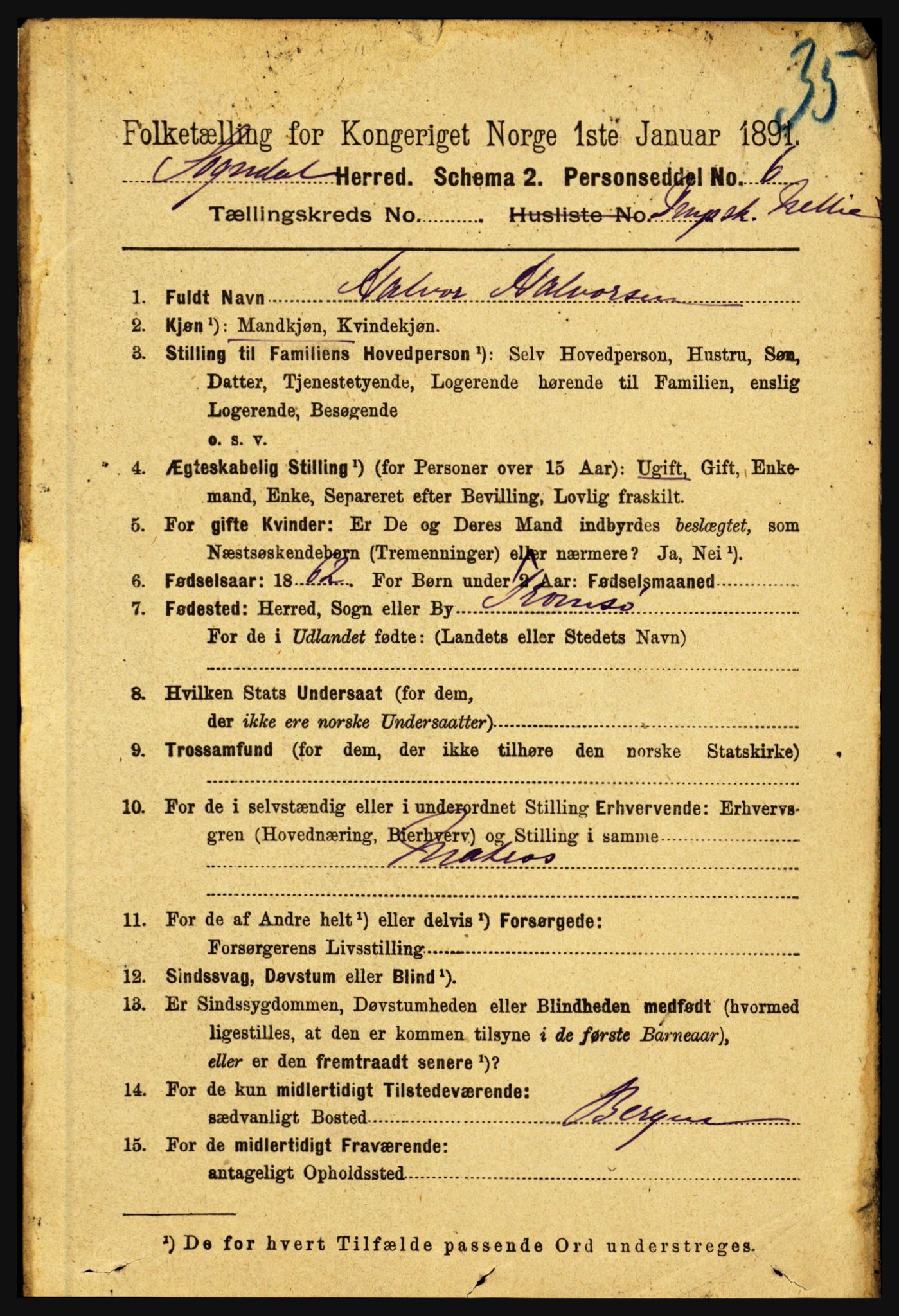 RA, 1891 census for 1420 Sogndal, 1891, p. 4330