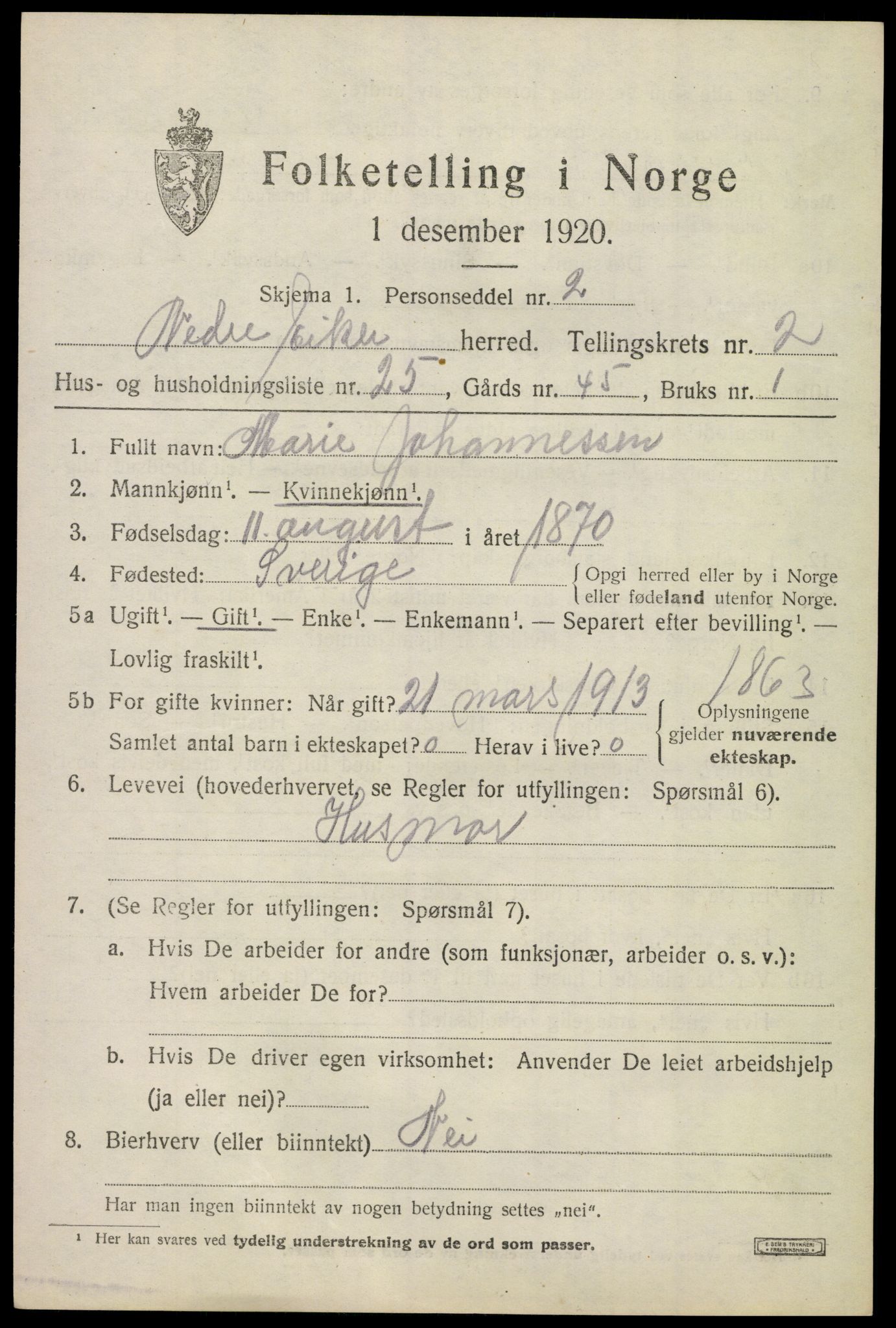SAKO, 1920 census for Nedre Eiker, 1920, p. 3899