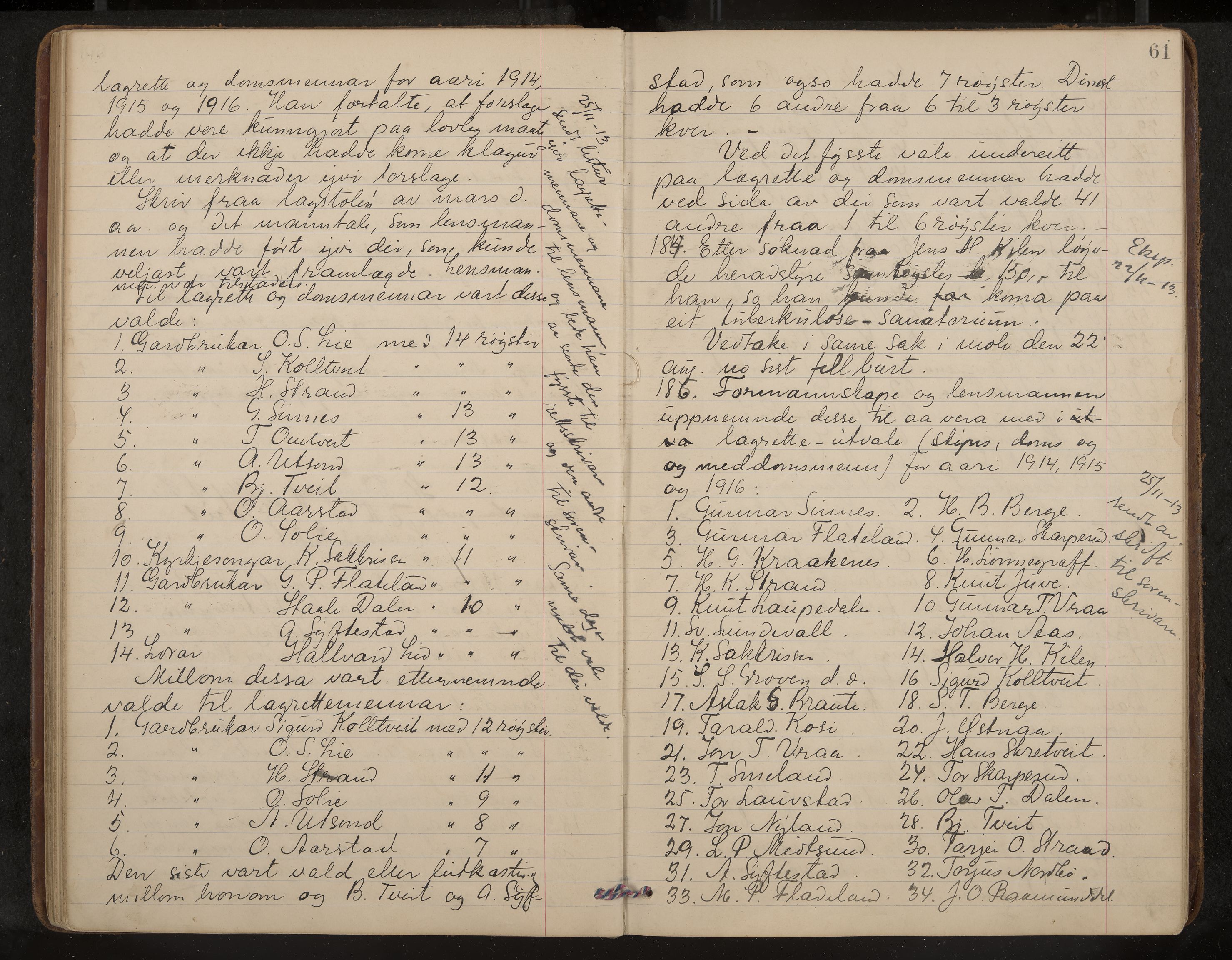 Kviteseid formannskap og sentraladministrasjon, IKAK/0829021/A/Aa/L0005: Møtebok, 1911-1918, p. 61