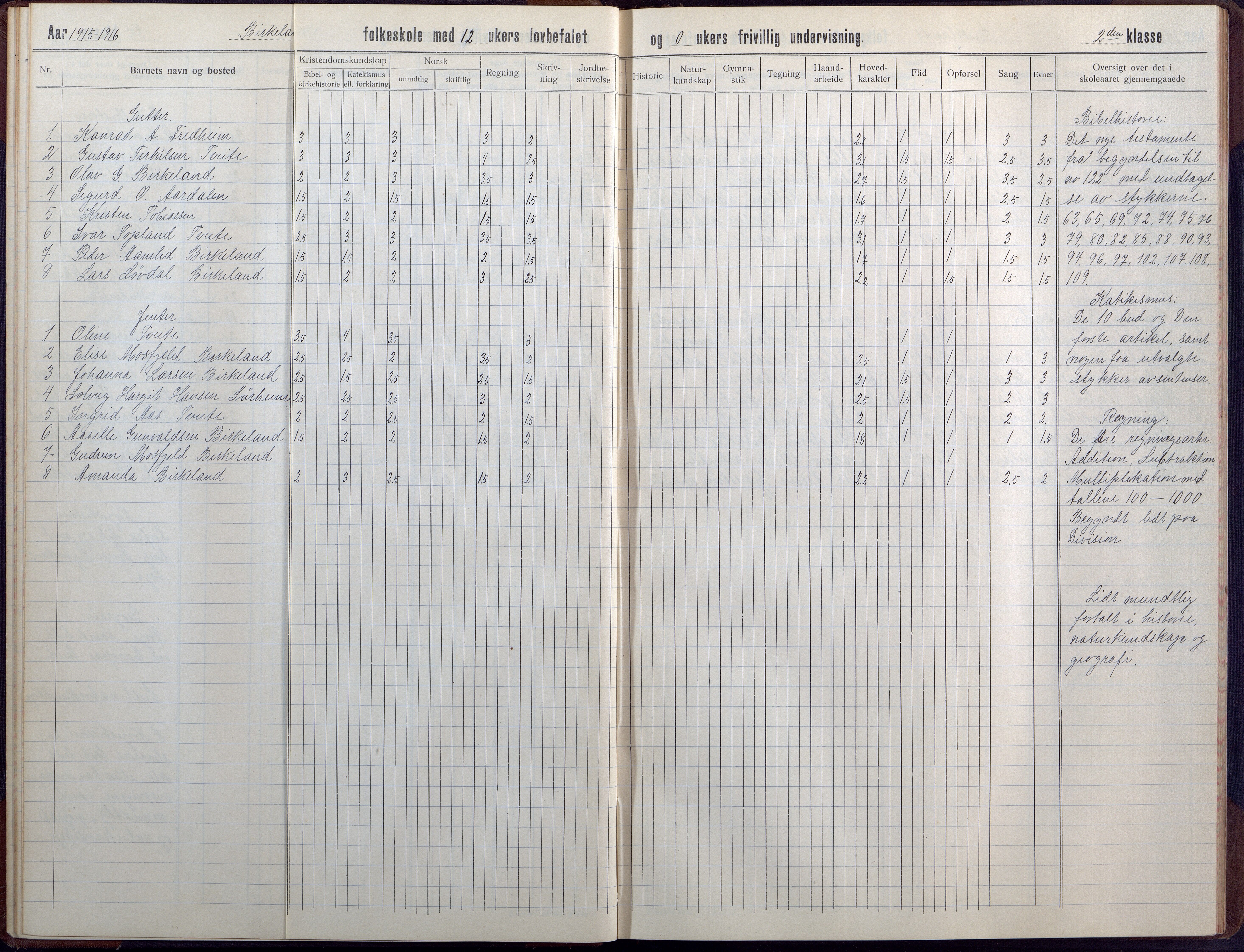 Birkenes kommune, Birkenes krets/Birkeland folkeskole frem til 1991, AAMA/KA0928-550a_91/F02/L0008: Skoleprotokoll, 1911-1930