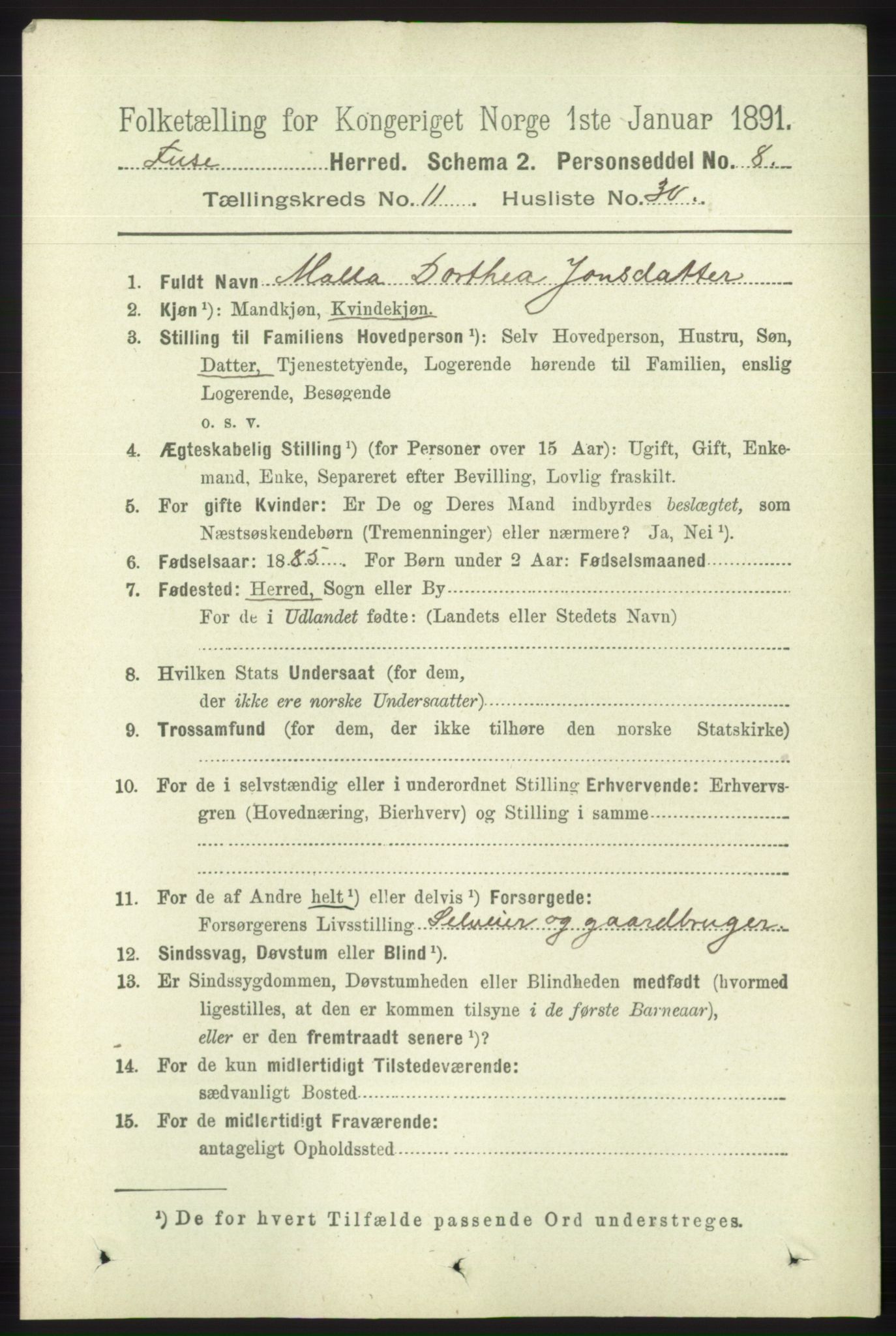 RA, 1891 census for 1241 Fusa, 1891, p. 2289