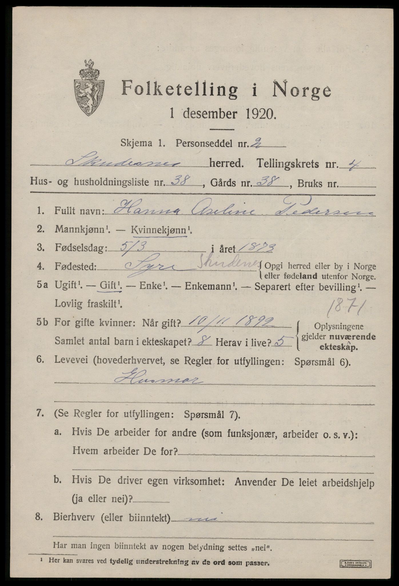 SAST, 1920 census for Skudenes, 1920, p. 3822