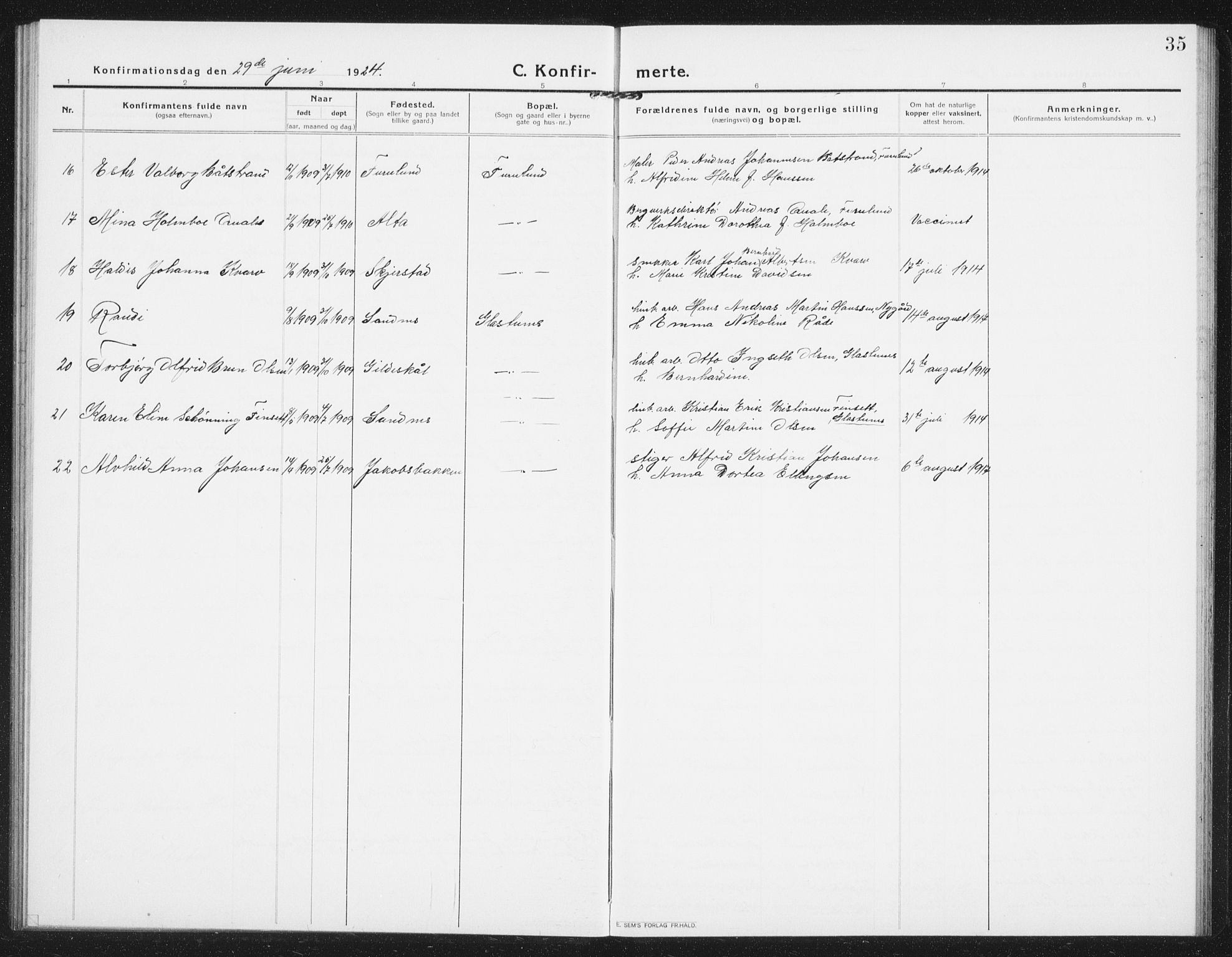 Ministerialprotokoller, klokkerbøker og fødselsregistre - Nordland, AV/SAT-A-1459/850/L0717: Parish register (copy) no. 850C01, 1915-1941, p. 35