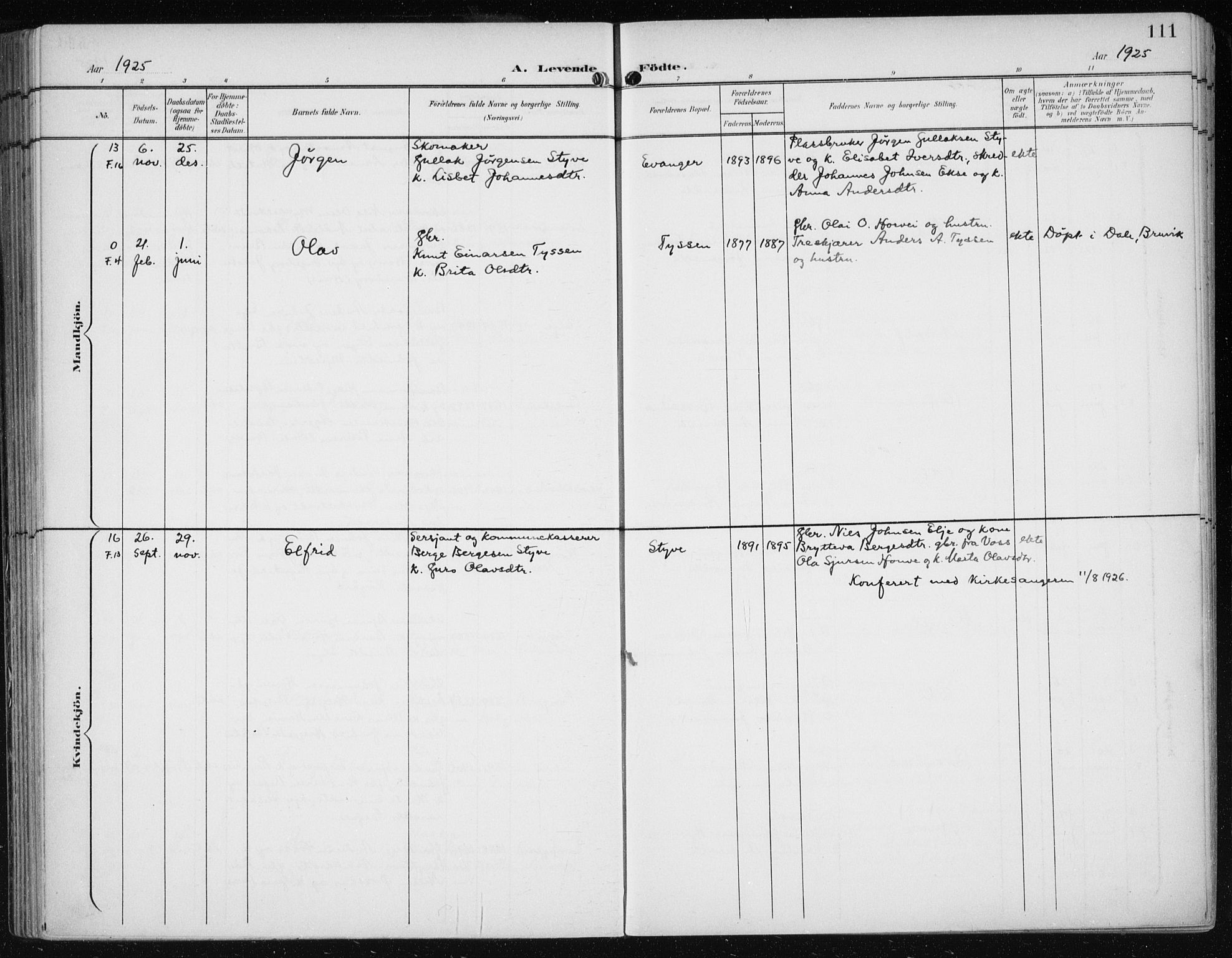 Evanger sokneprestembete, SAB/A-99924: Parish register (official) no. A  3, 1900-1930, p. 111