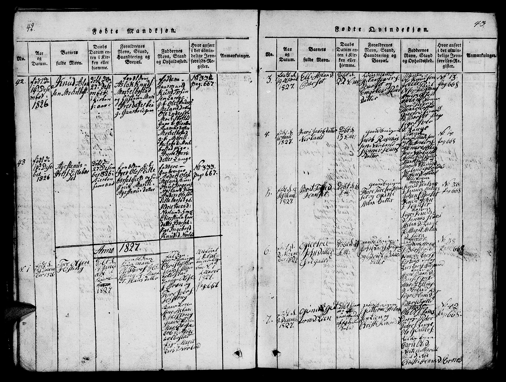 Ministerialprotokoller, klokkerbøker og fødselsregistre - Møre og Romsdal, SAT/A-1454/554/L0644: Parish register (copy) no. 554C01, 1818-1851, p. 42-43