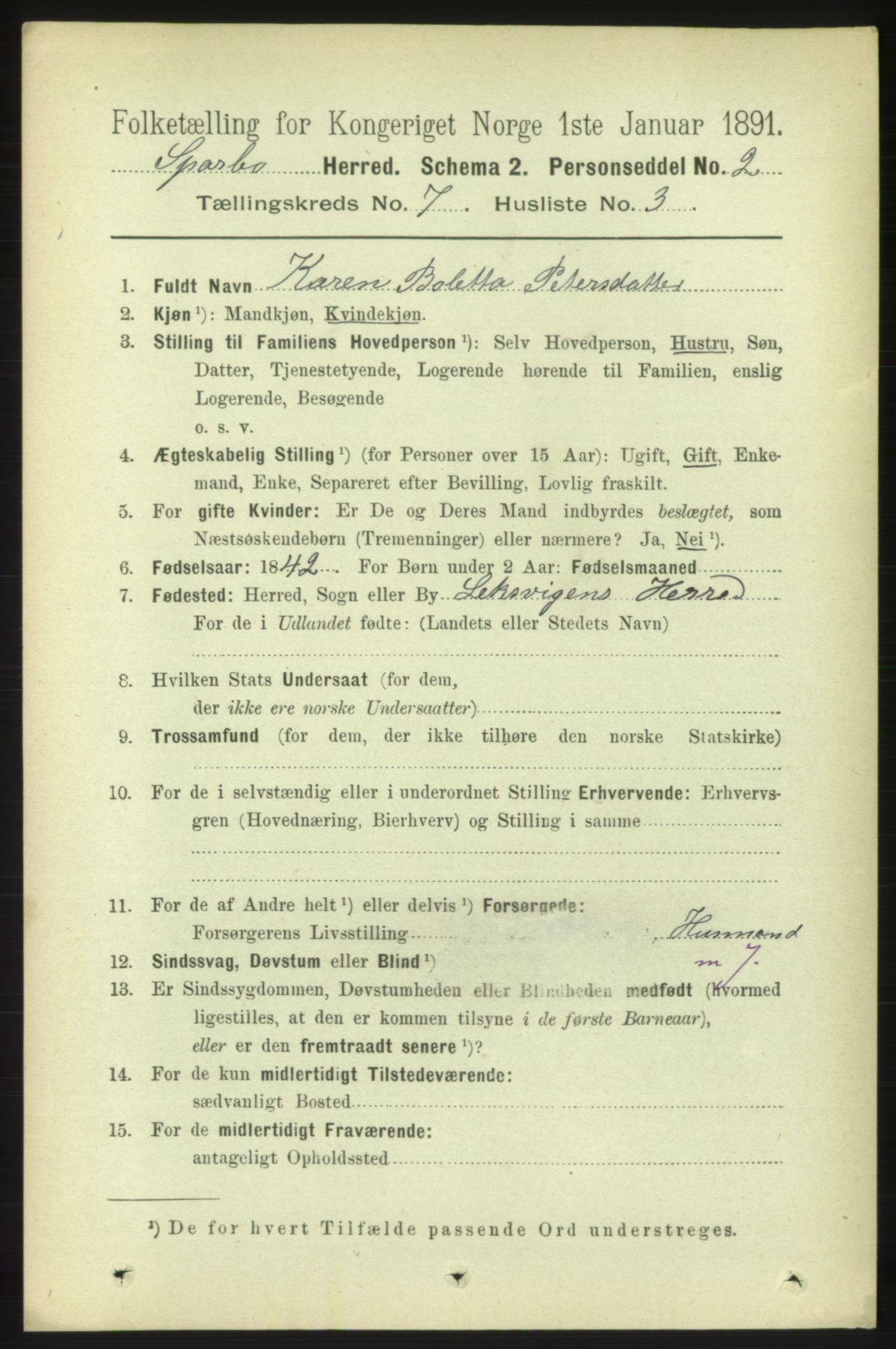 RA, 1891 census for 1731 Sparbu, 1891, p. 2415