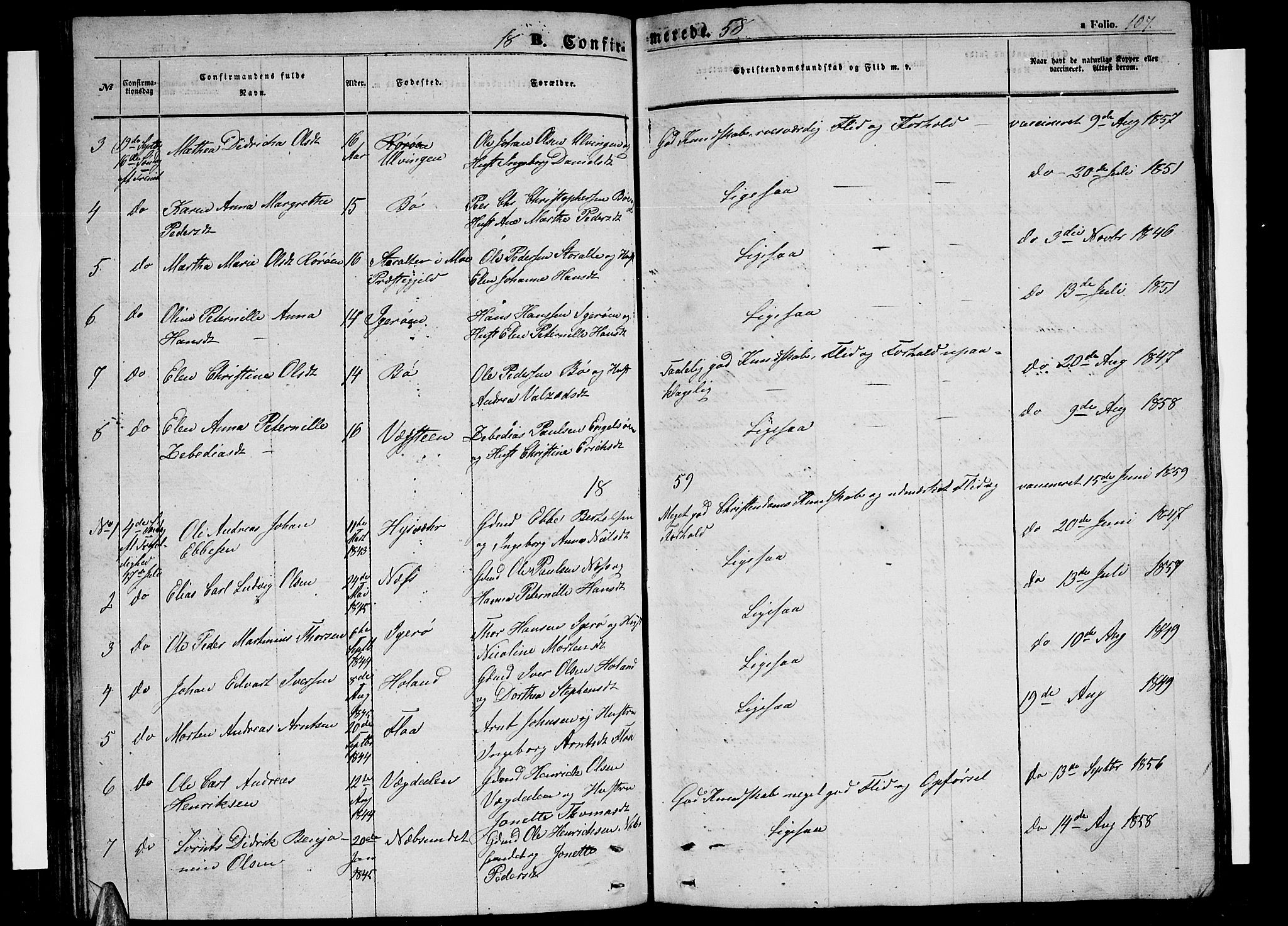 Ministerialprotokoller, klokkerbøker og fødselsregistre - Nordland, SAT/A-1459/816/L0251: Parish register (copy) no. 816C01, 1852-1870, p. 107