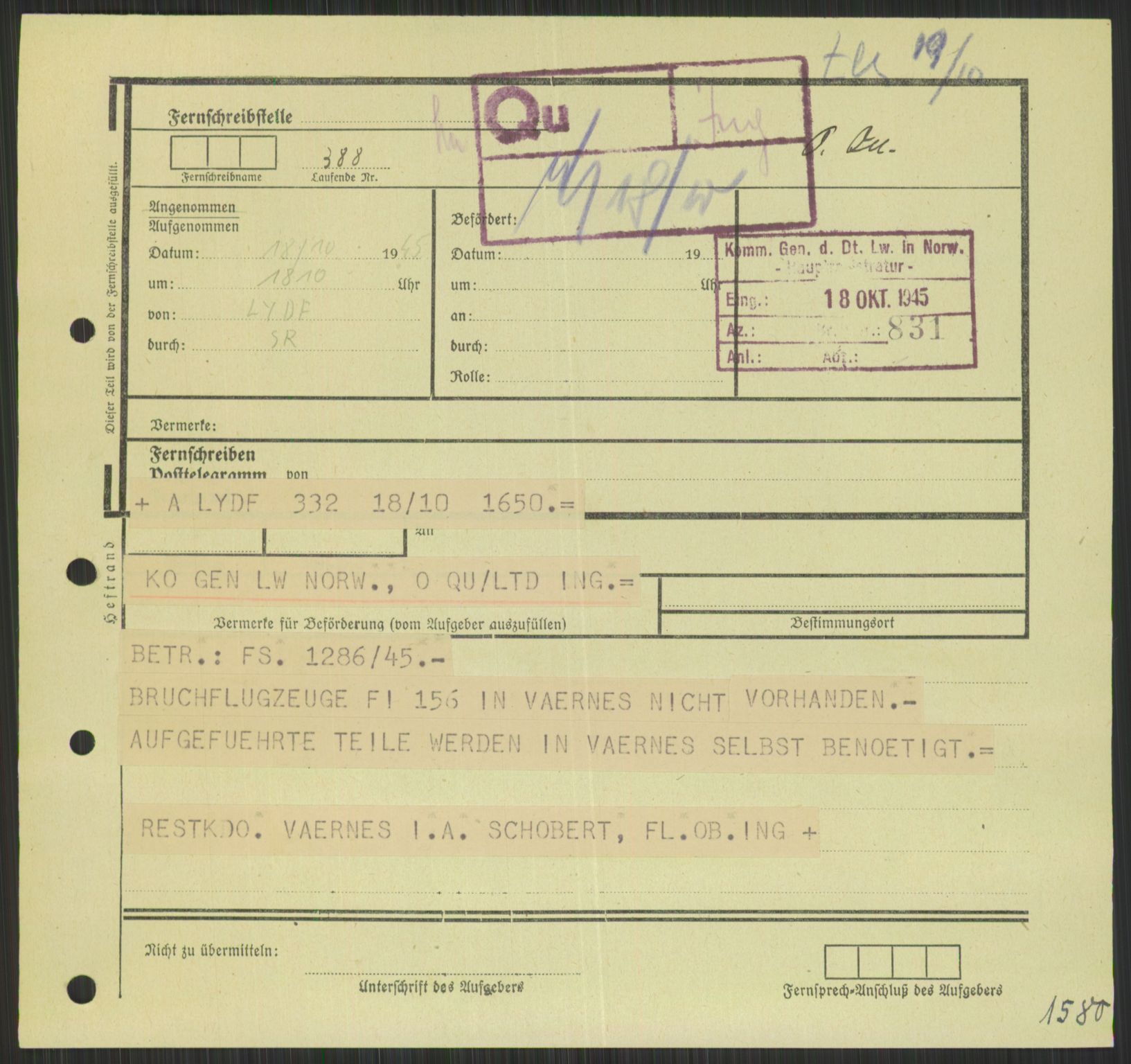 Deutscher Oberbefehlshaber Norwegen (DOBN), AV/RA-RAFA-2197/D/Di/L0066: AOK 20/WBN-DOBN Luftwaffe/Komm G. d.Dt.Lw. in Norwegen, 1945, p. 767