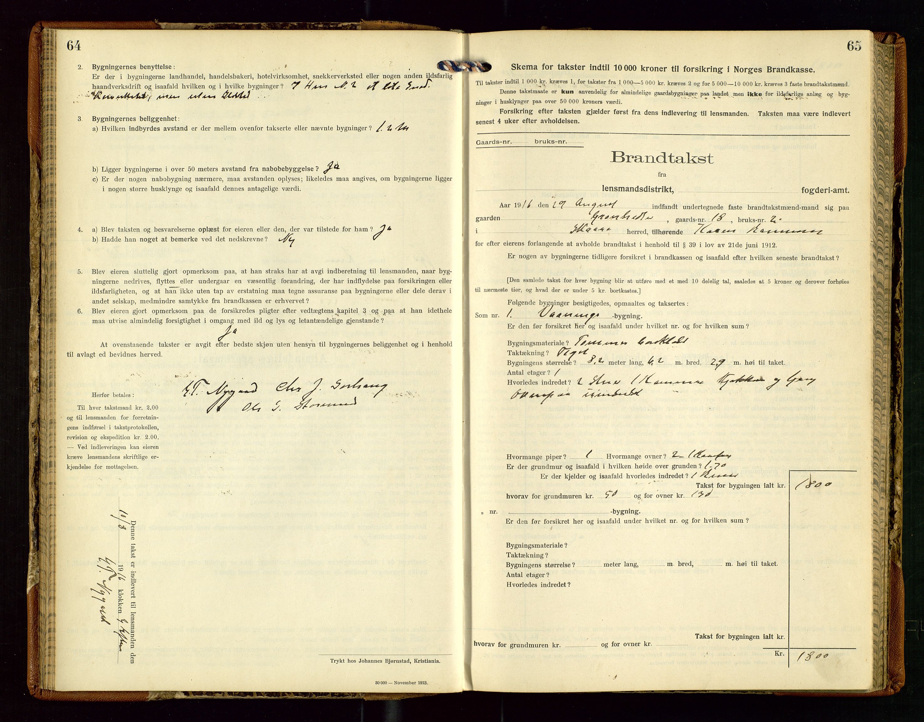 Torvestad lensmannskontor, AV/SAST-A-100307/1/Gob/L0005: "Brandtaxationsprotokol for Torvestad Lensmannsdistrikt", 1915-1928, p. 64-65