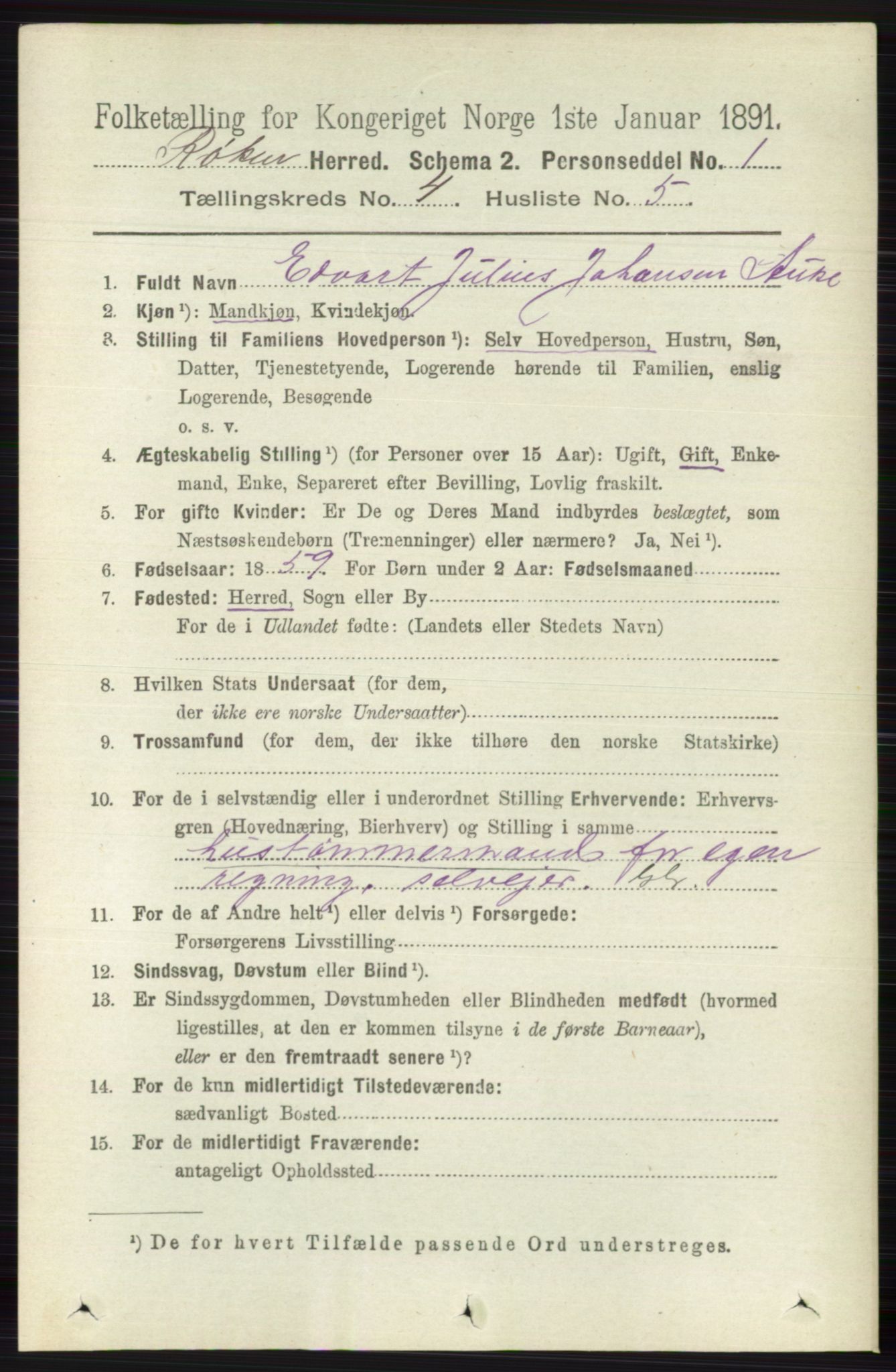 RA, 1891 census for 0627 Røyken, 1891, p. 1883