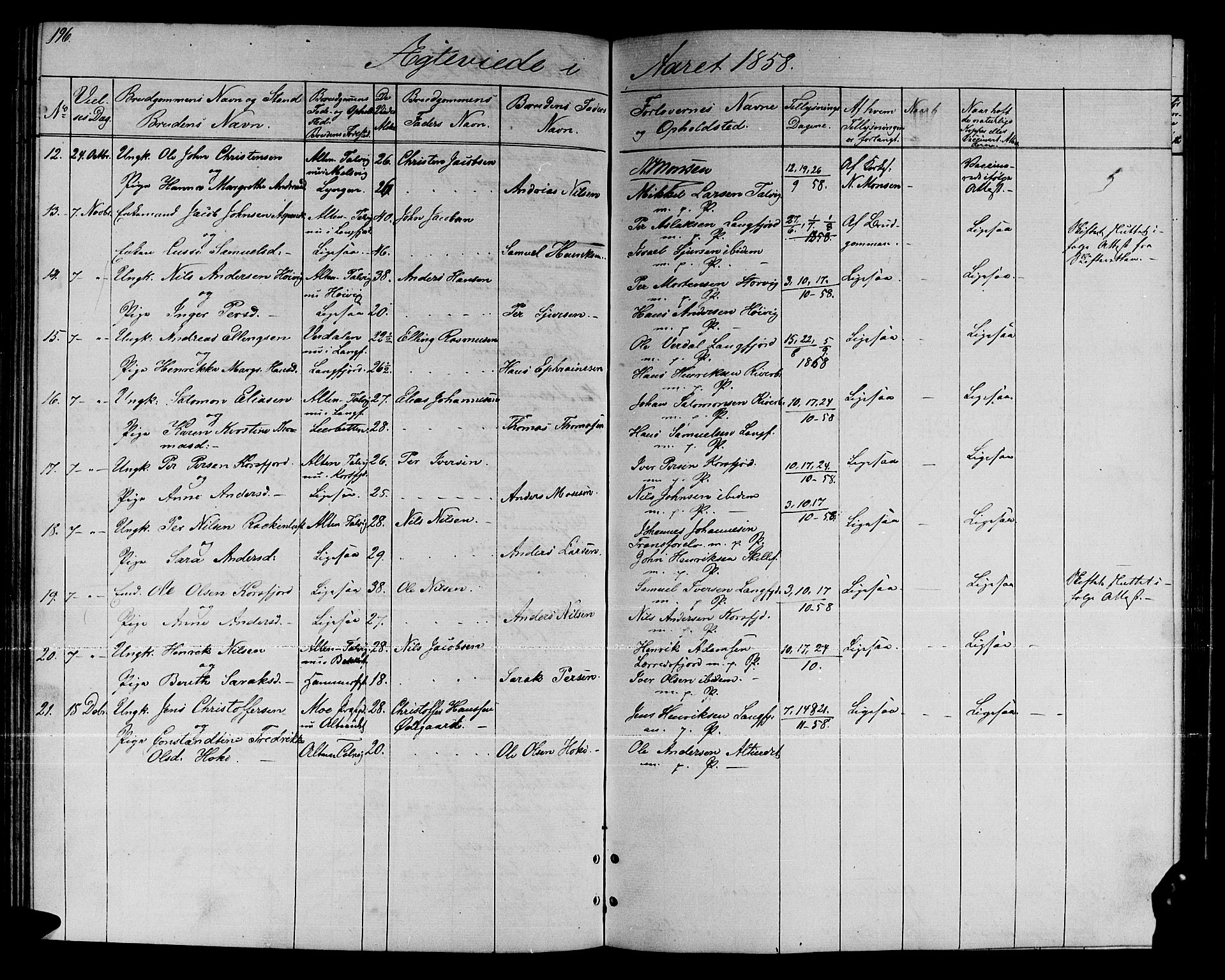 Talvik sokneprestkontor, SATØ/S-1337/H/Hb/L0001klokker: Parish register (copy) no. 1, 1847-1863, p. 196