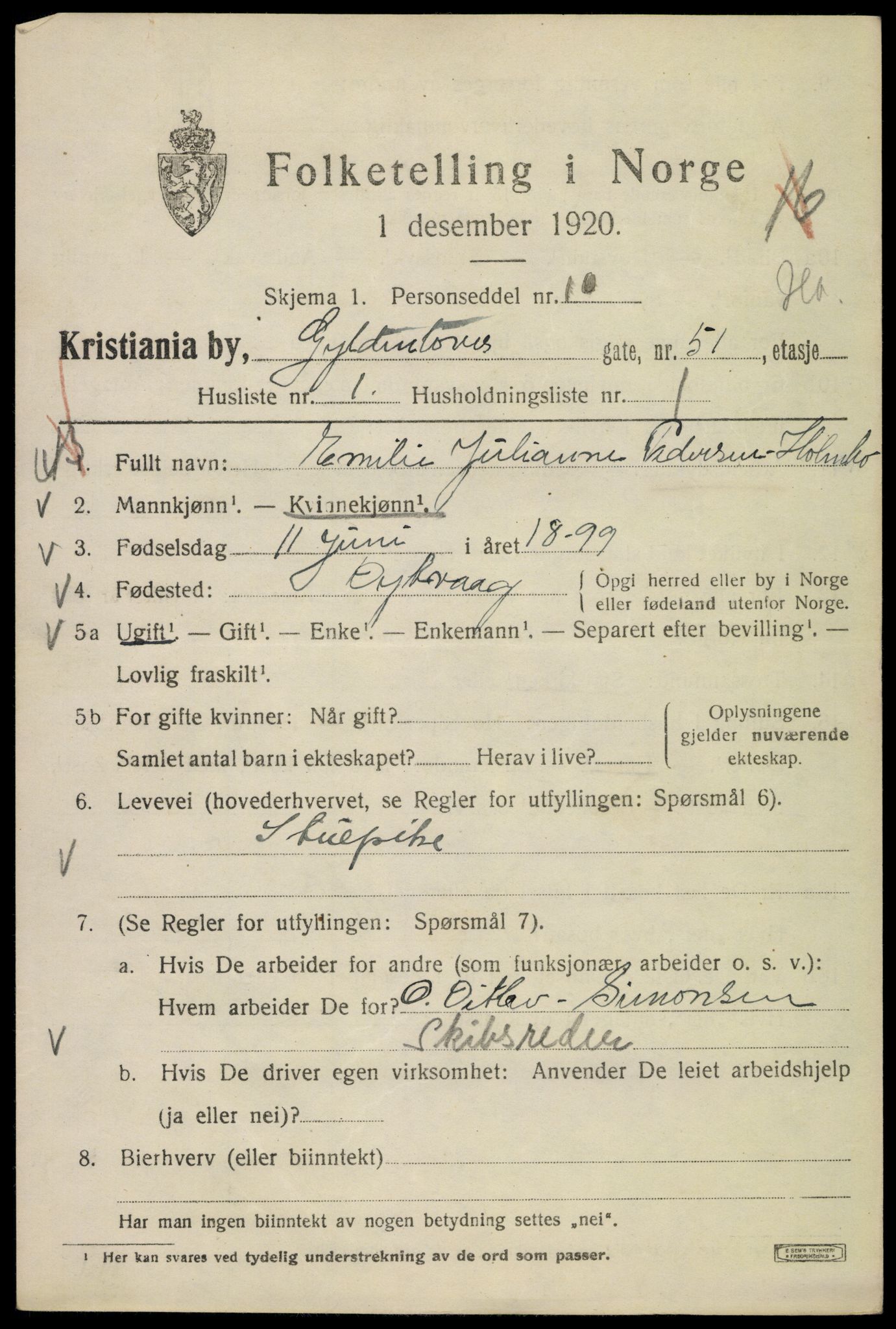 SAO, 1920 census for Kristiania, 1920, p. 262465