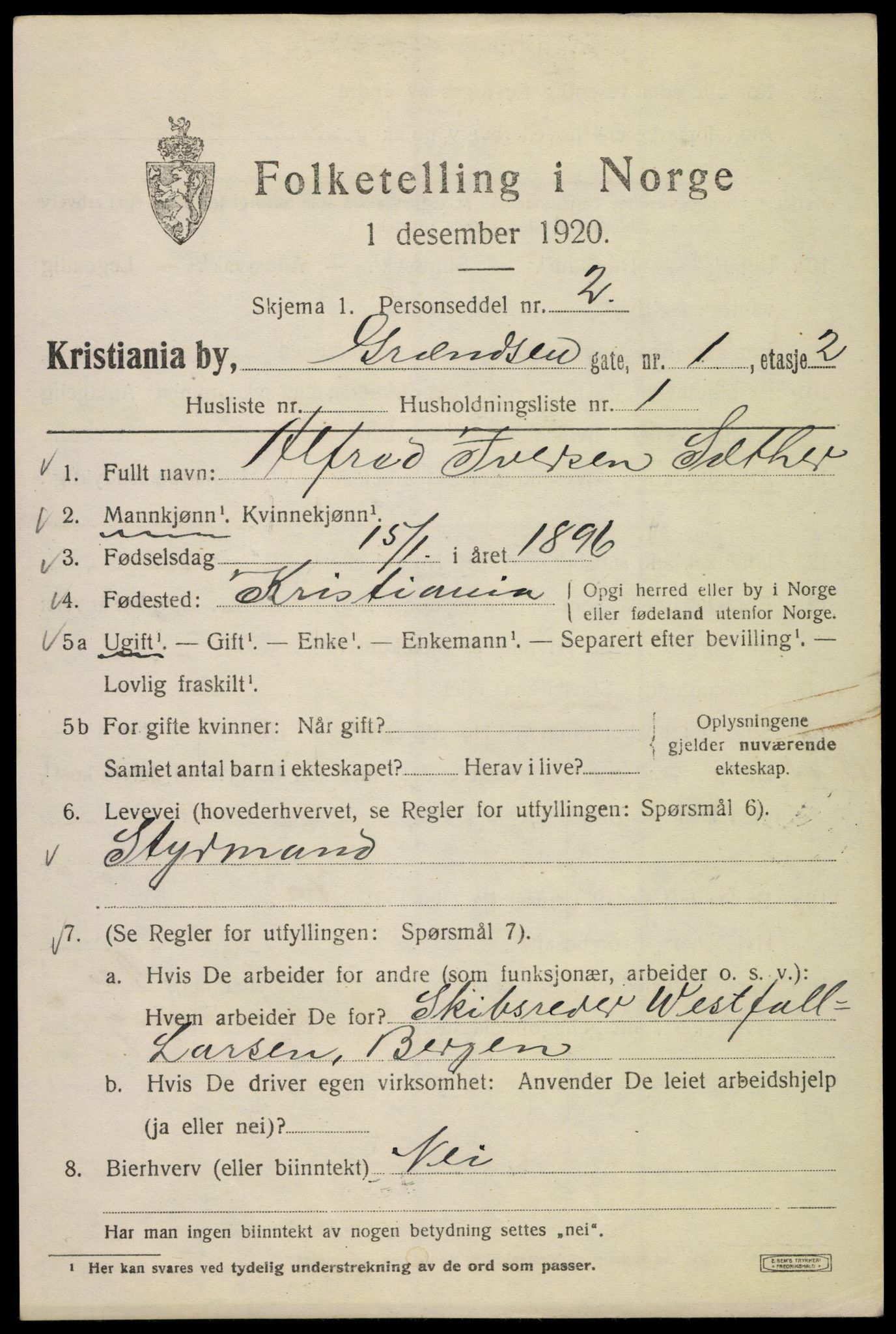 SAO, 1920 census for Kristiania, 1920, p. 253899