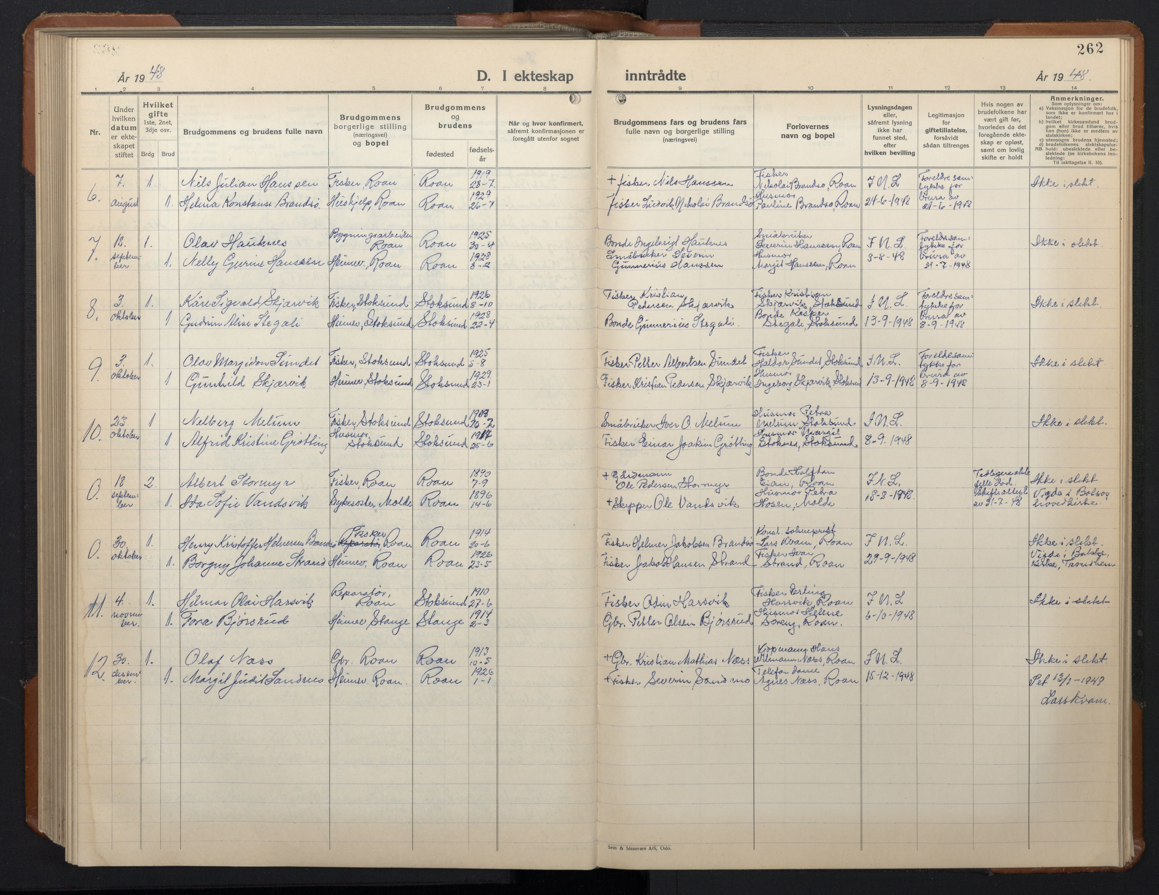 Ministerialprotokoller, klokkerbøker og fødselsregistre - Sør-Trøndelag, AV/SAT-A-1456/657/L0718: Parish register (copy) no. 657C05, 1923-1948, p. 262