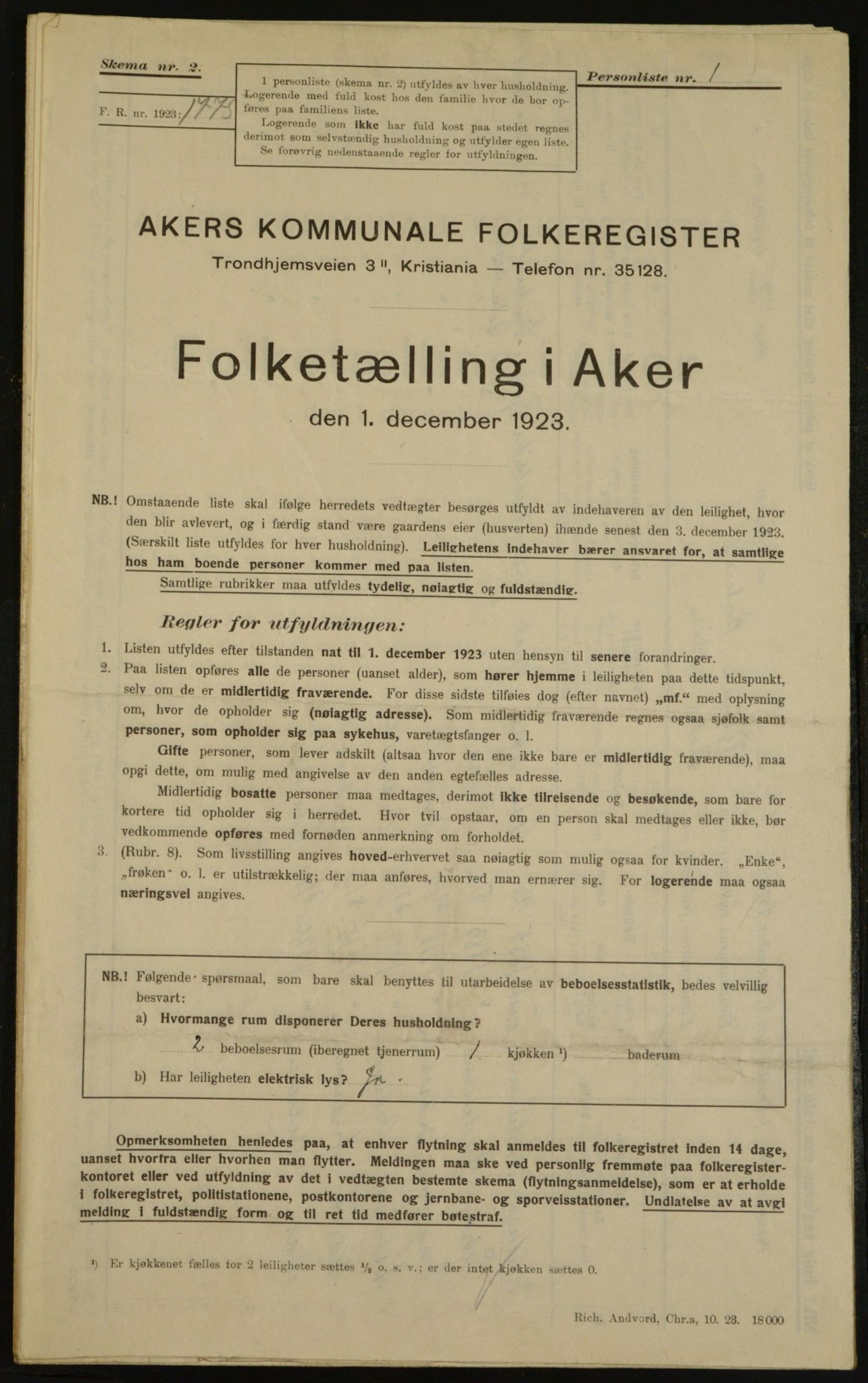 , Municipal Census 1923 for Aker, 1923, p. 33786