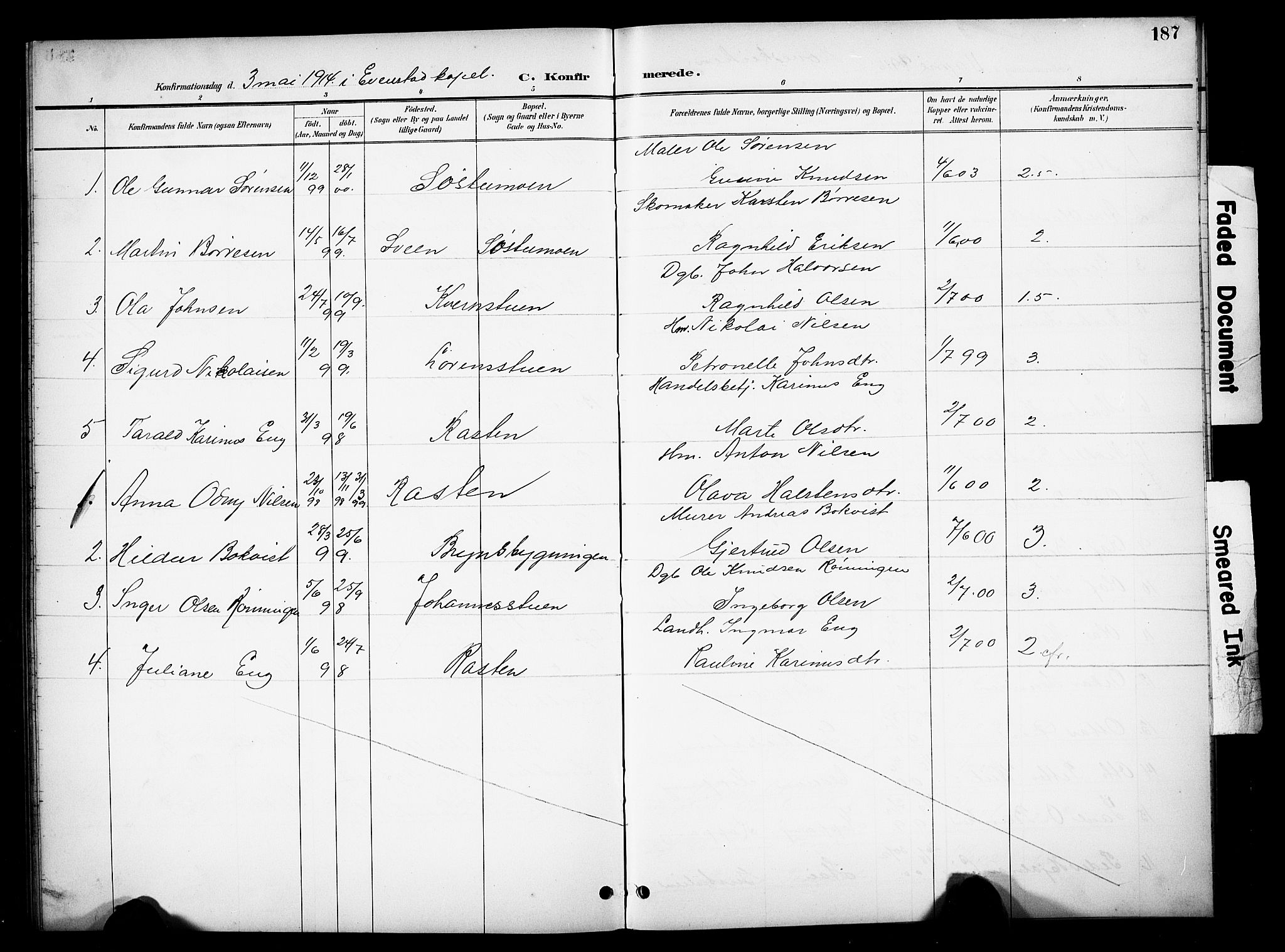 Stor-Elvdal prestekontor, SAH/PREST-052/H/Ha/Hab/L0003: Parish register (copy) no. 3, 1895-1917, p. 187