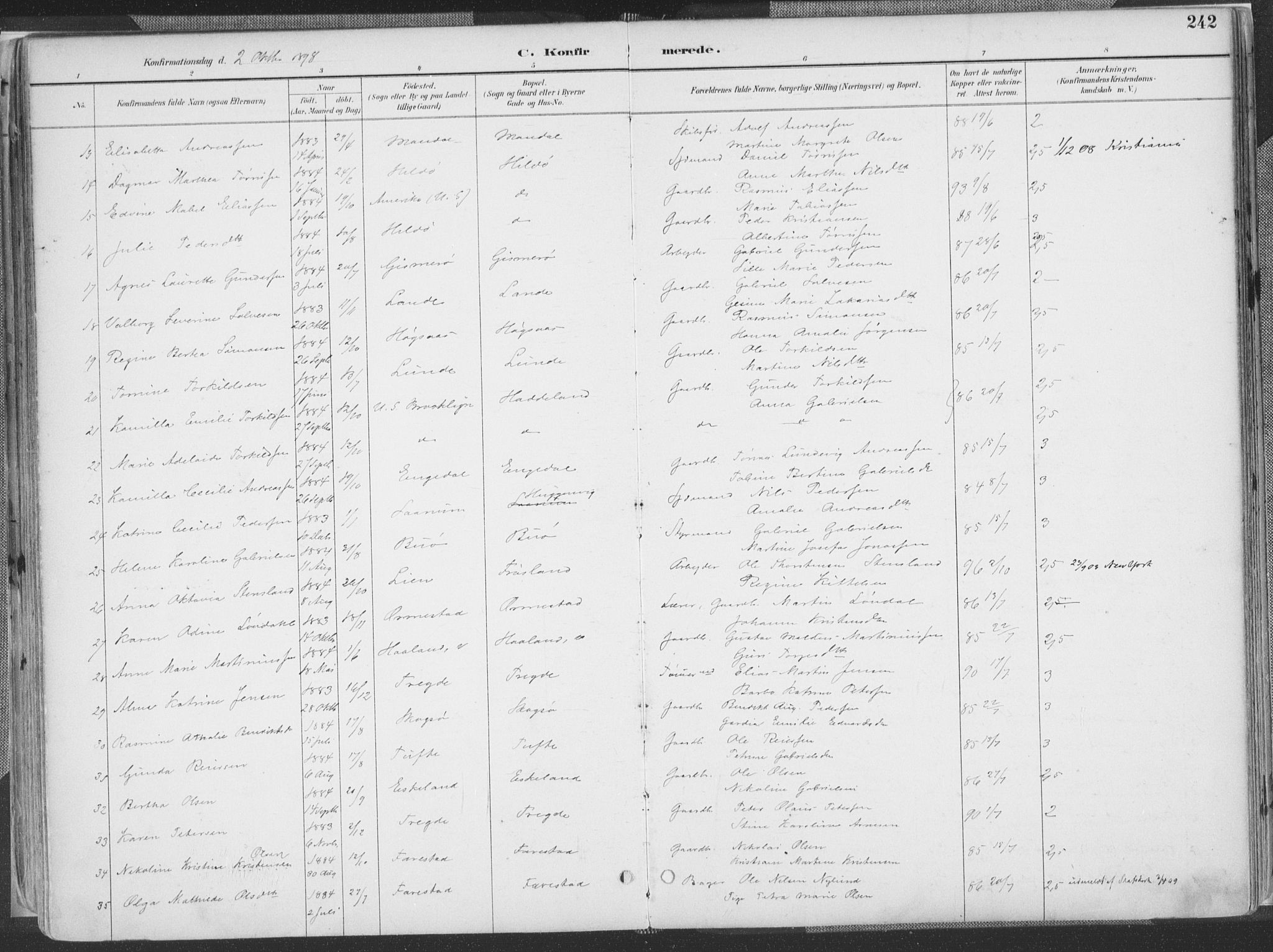 Mandal sokneprestkontor, AV/SAK-1111-0030/F/Fa/Faa/L0018: Parish register (official) no. A 18, 1890-1905, p. 242