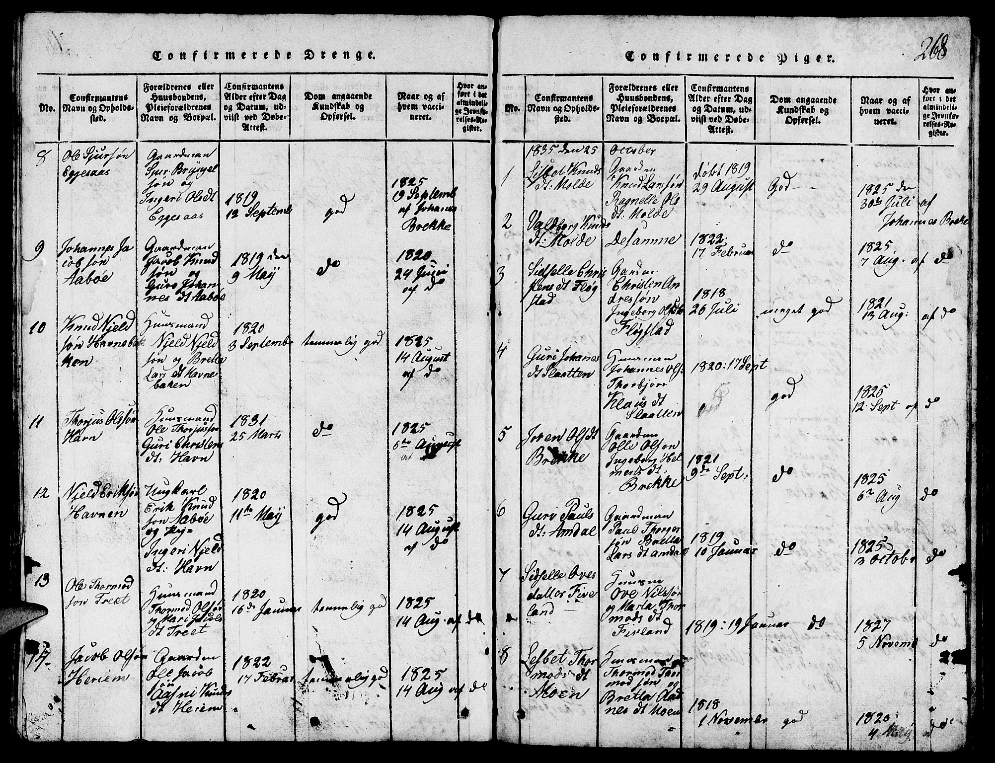 Suldal sokneprestkontor, SAST/A-101845/01/V/L0002: Parish register (copy) no. B 2, 1816-1845, p. 268