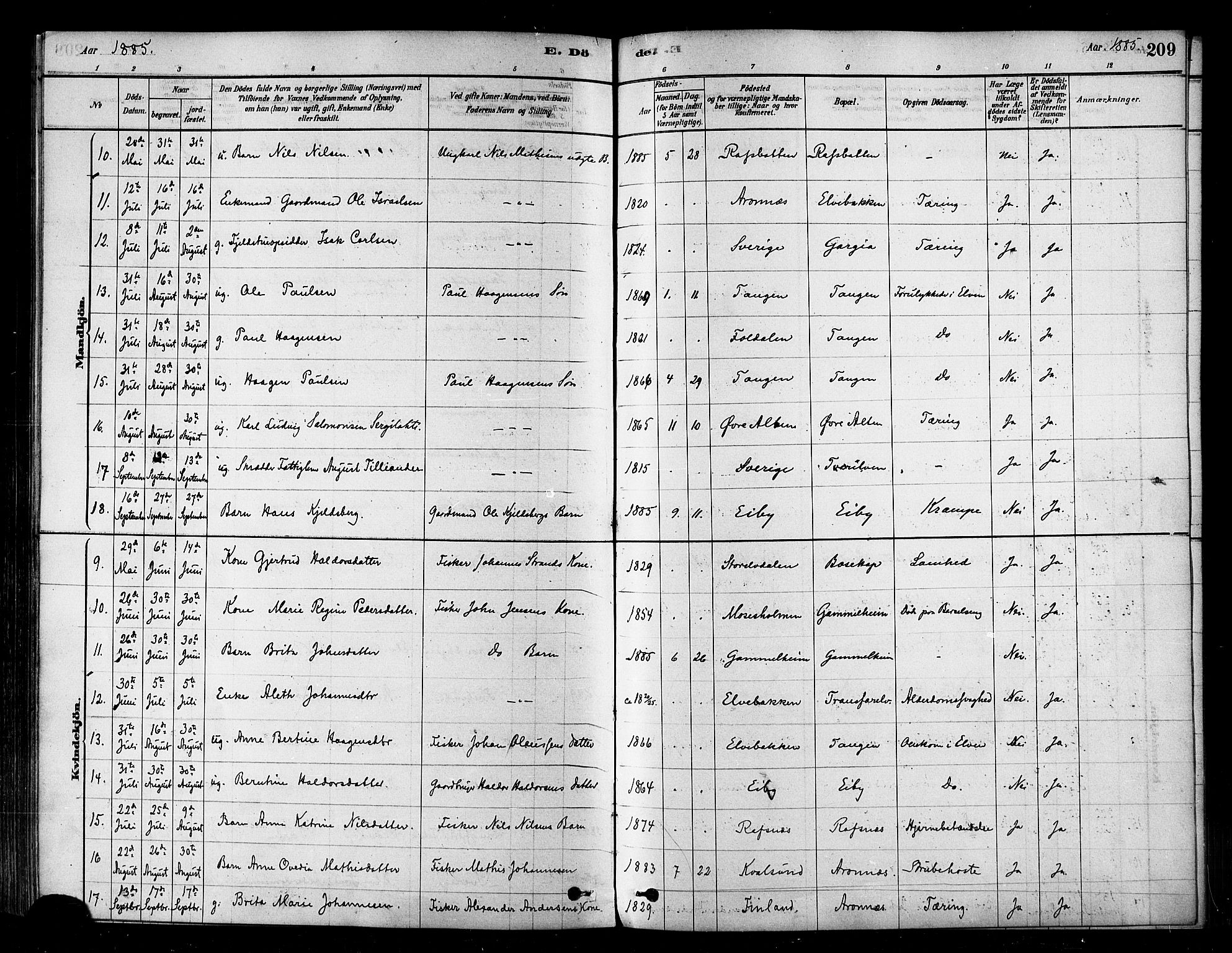 Alta sokneprestkontor, SATØ/S-1338/H/Ha/L0002.kirke: Parish register (official) no. 2, 1879-1892, p. 209