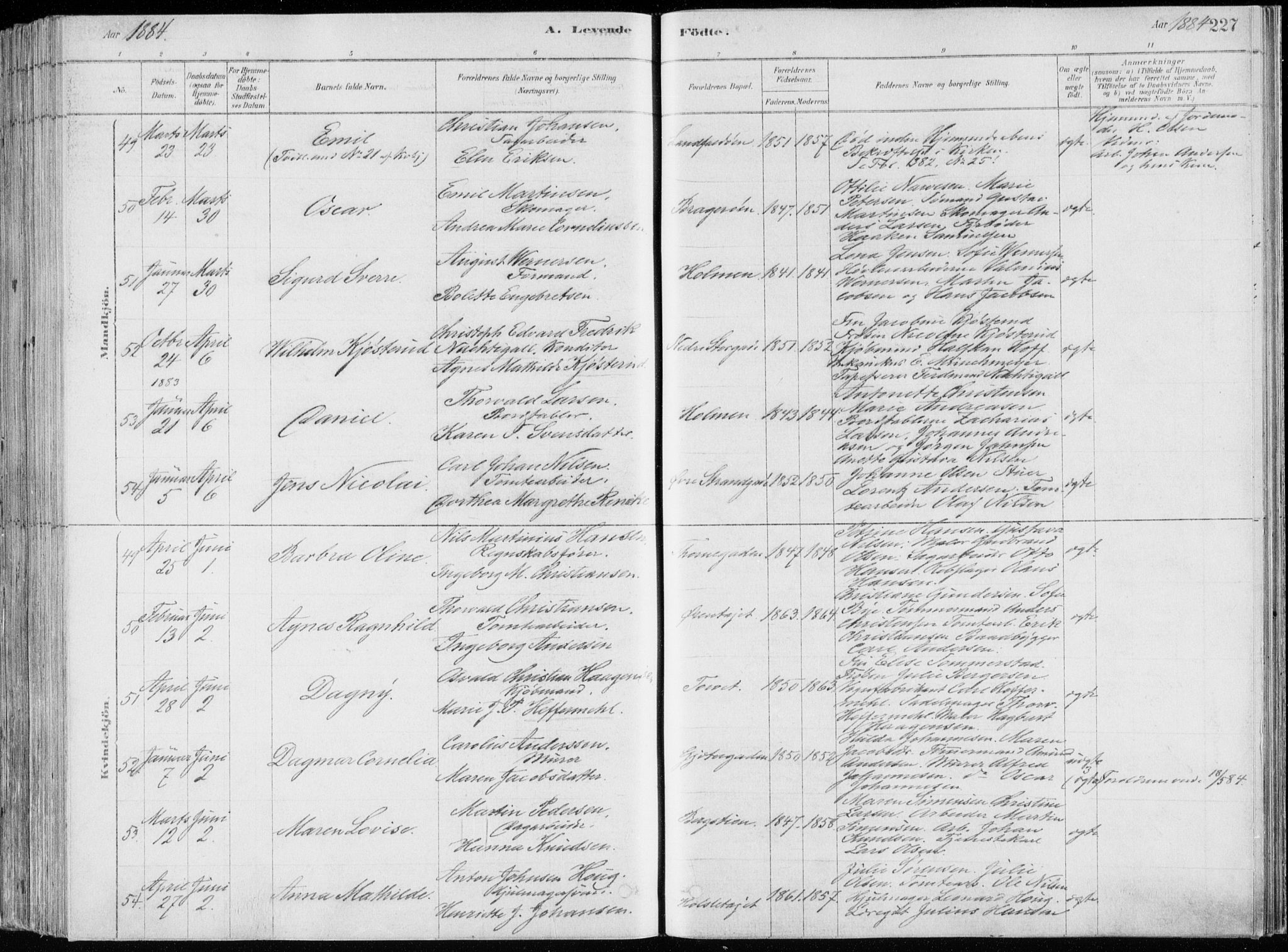 Bragernes kirkebøker, SAKO/A-6/F/Fb/L0006a: Parish register (official) no. II 6A, 1878-1885, p. 227