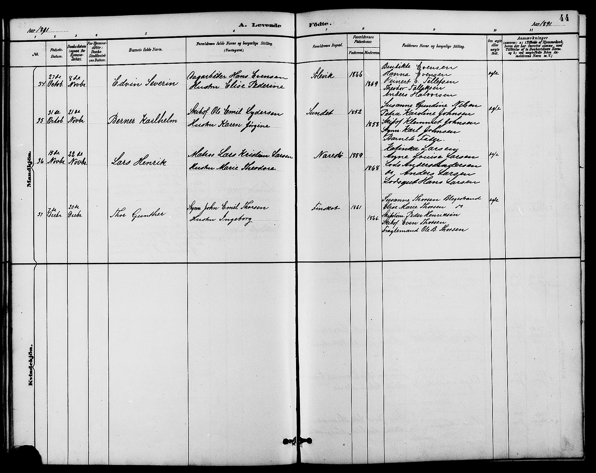 Dypvåg sokneprestkontor, SAK/1111-0007/F/Fb/Fbb/L0004: Parish register (copy) no. B 4, 1887-1905, p. 44