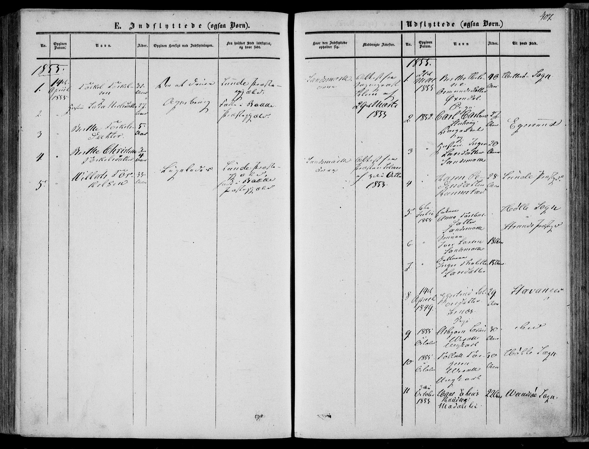 Bakke sokneprestkontor, SAK/1111-0002/F/Fa/Faa/L0006: Parish register (official) no. A 6, 1855-1877, p. 407