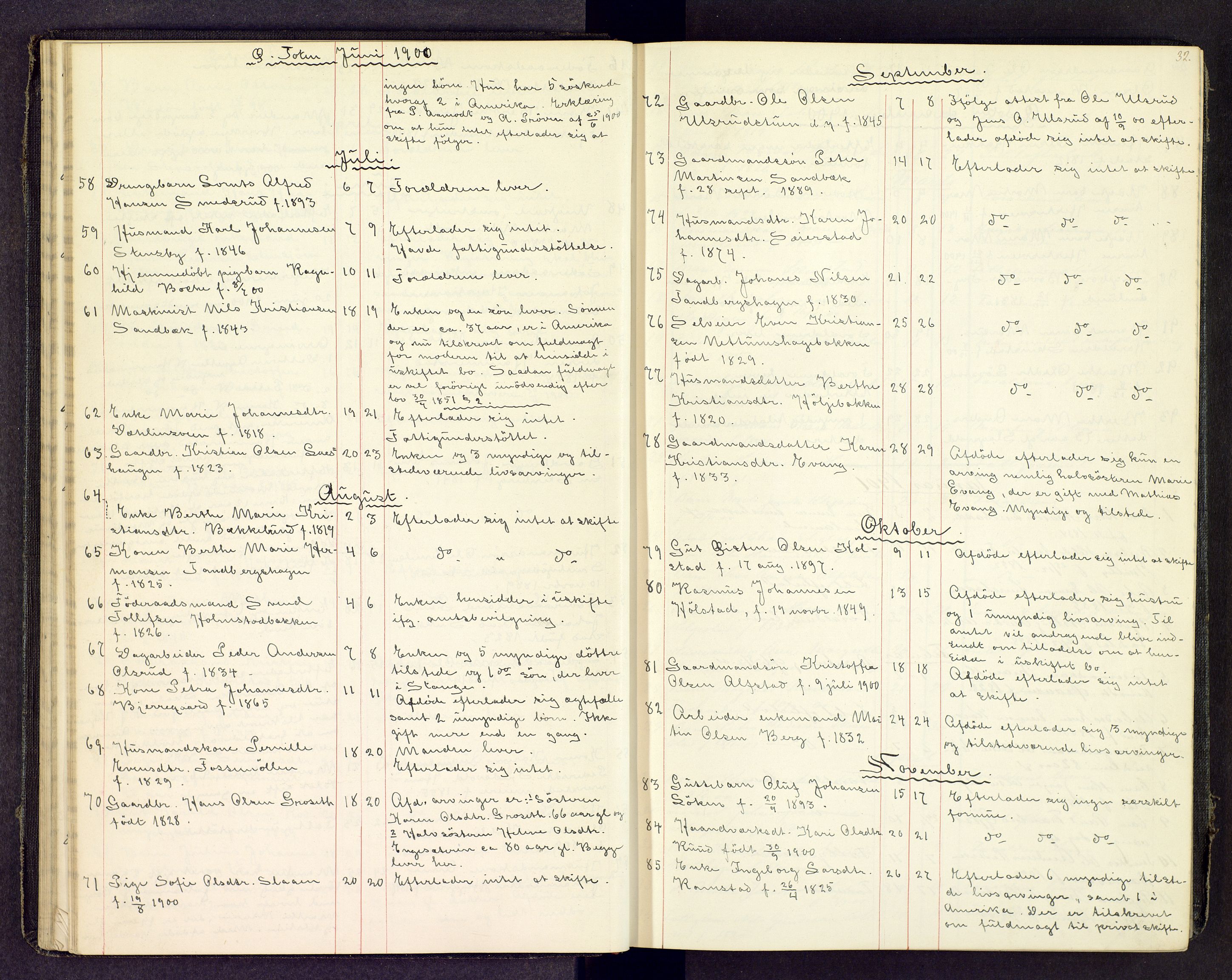 Toten tingrett, AV/SAH-TING-006/J/Jl/L0003: Dødsfallsjournal, 1893-1908, p. 31b-32a