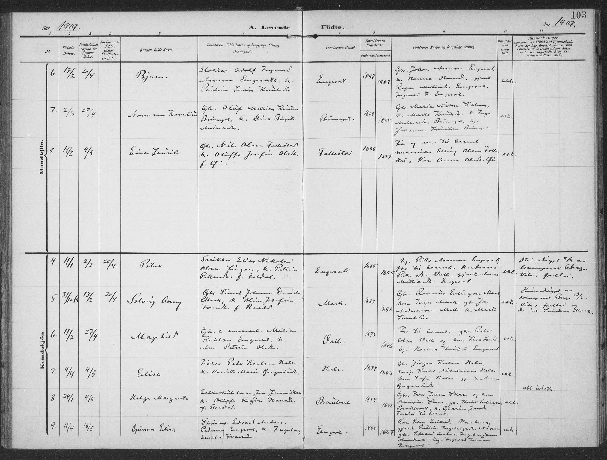 Ministerialprotokoller, klokkerbøker og fødselsregistre - Møre og Romsdal, SAT/A-1454/513/L0178: Parish register (official) no. 513A05, 1906-1919, p. 103