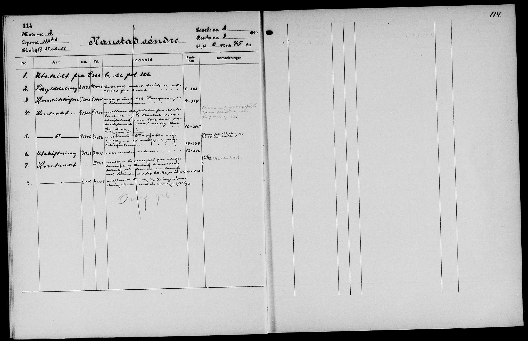 Vinger og Odal sorenskriveri, SAH/TING-022/H/Ha/Hac/Hacc/L0001: Mortgage register no. 3.1, 1923, p. 114