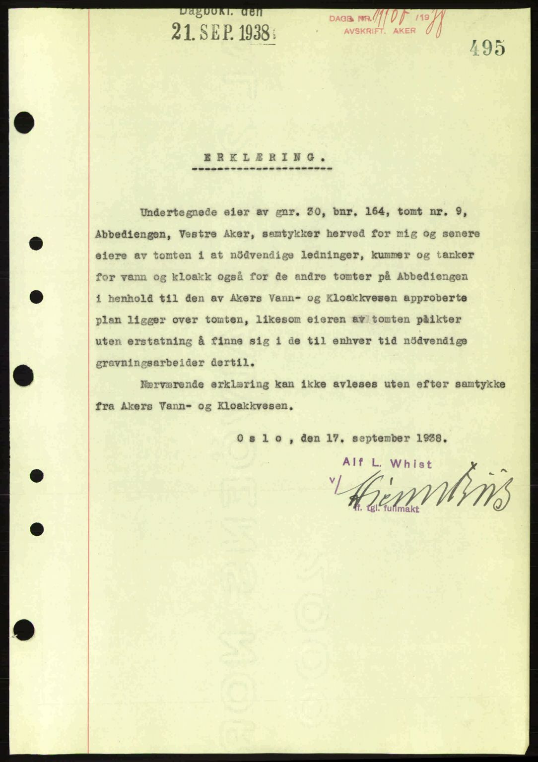 Aker herredsskriveri, SAO/A-10896/G/Gb/Gba/Gbab/L0025: Mortgage book no. A154-155, 1938-1938, Diary no: : 11107/1938
