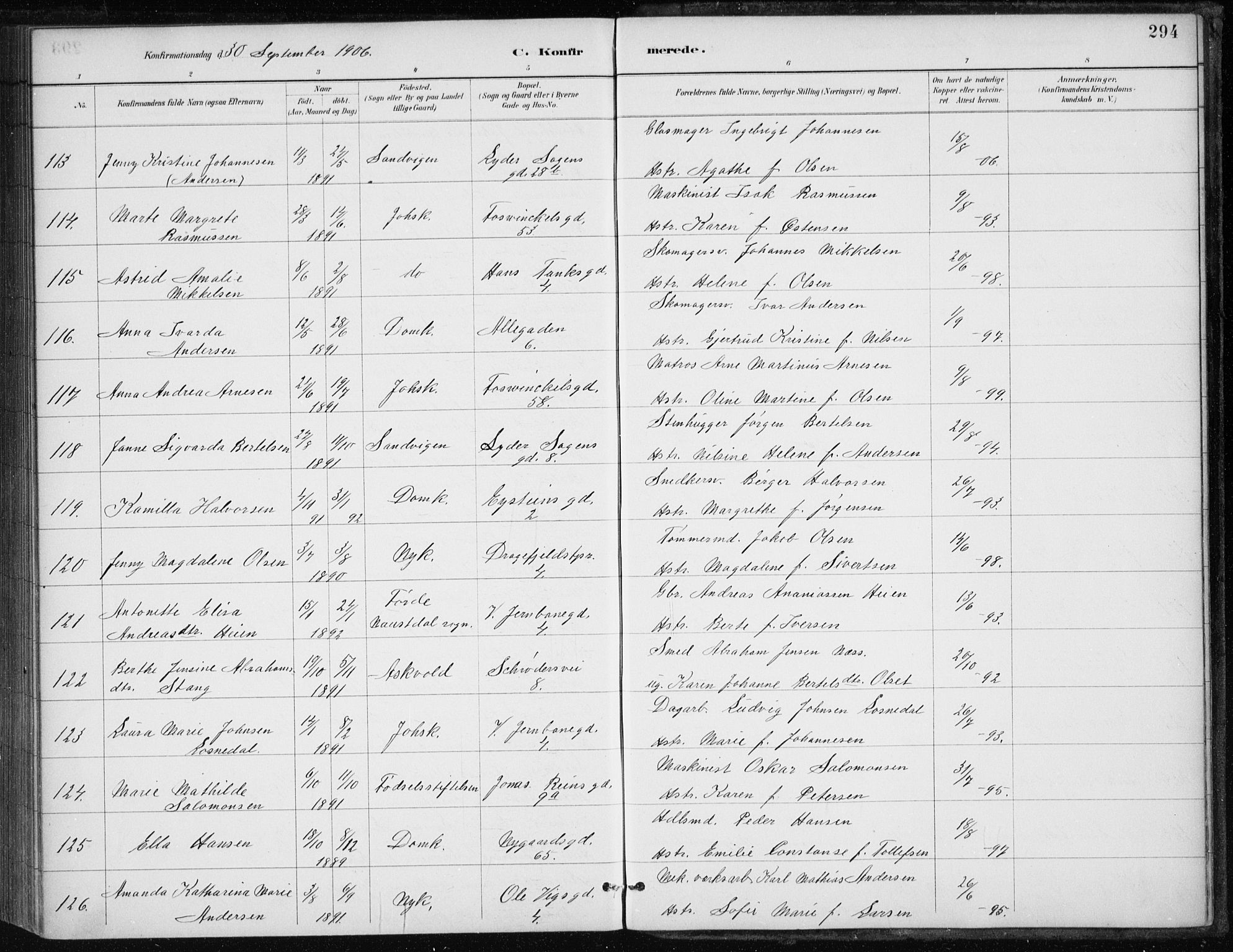 Johanneskirken sokneprestembete, AV/SAB-A-76001/H/Haa/L0008: Parish register (official) no. C 1, 1885-1907, p. 294