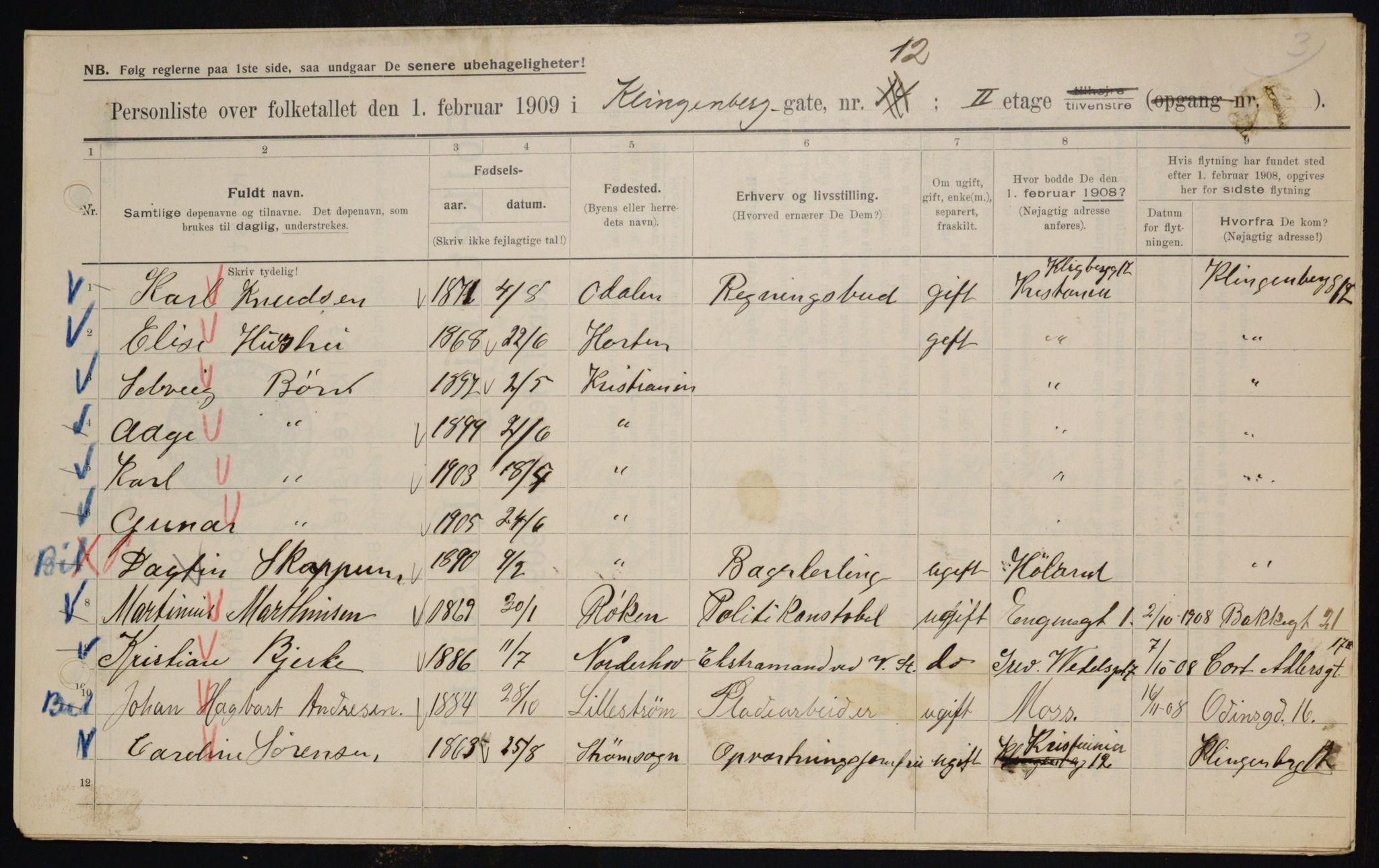 OBA, Municipal Census 1909 for Kristiania, 1909, p. 47584