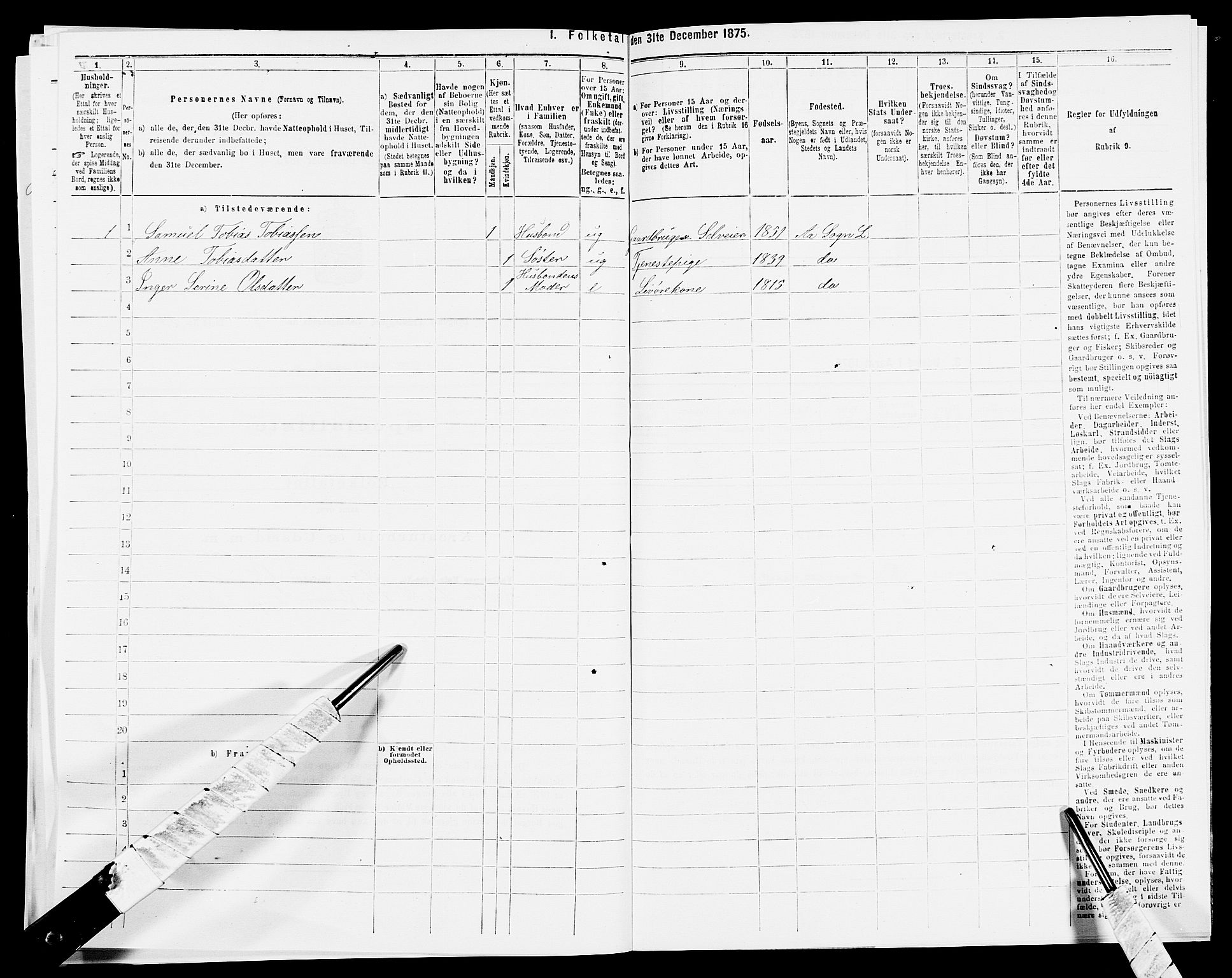 SAK, 1875 census for 1032P Lyngdal, 1875, p. 1224