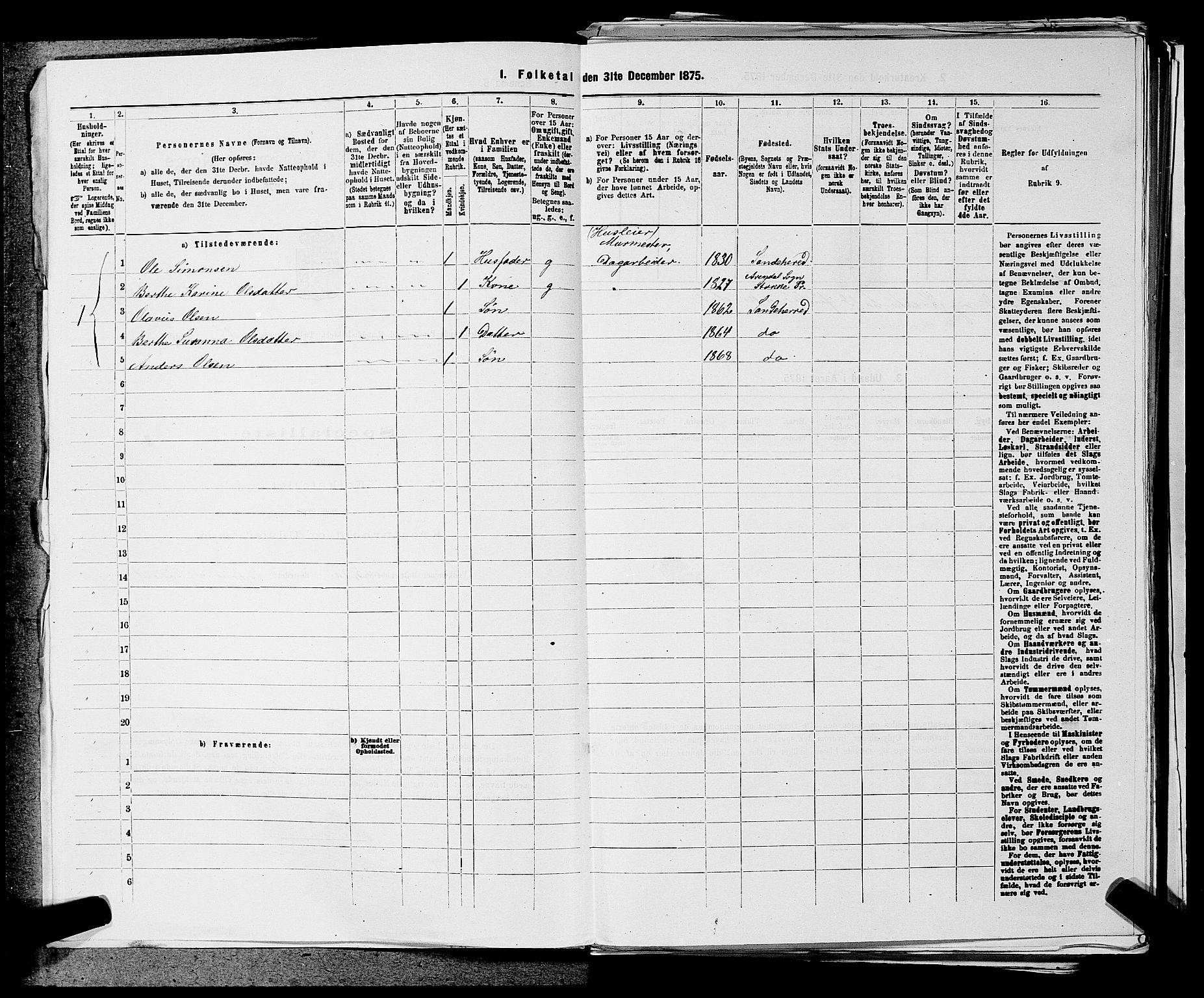 SAKO, 1875 census for 0724L Sandeherred/Sandeherred, 1875, p. 2317