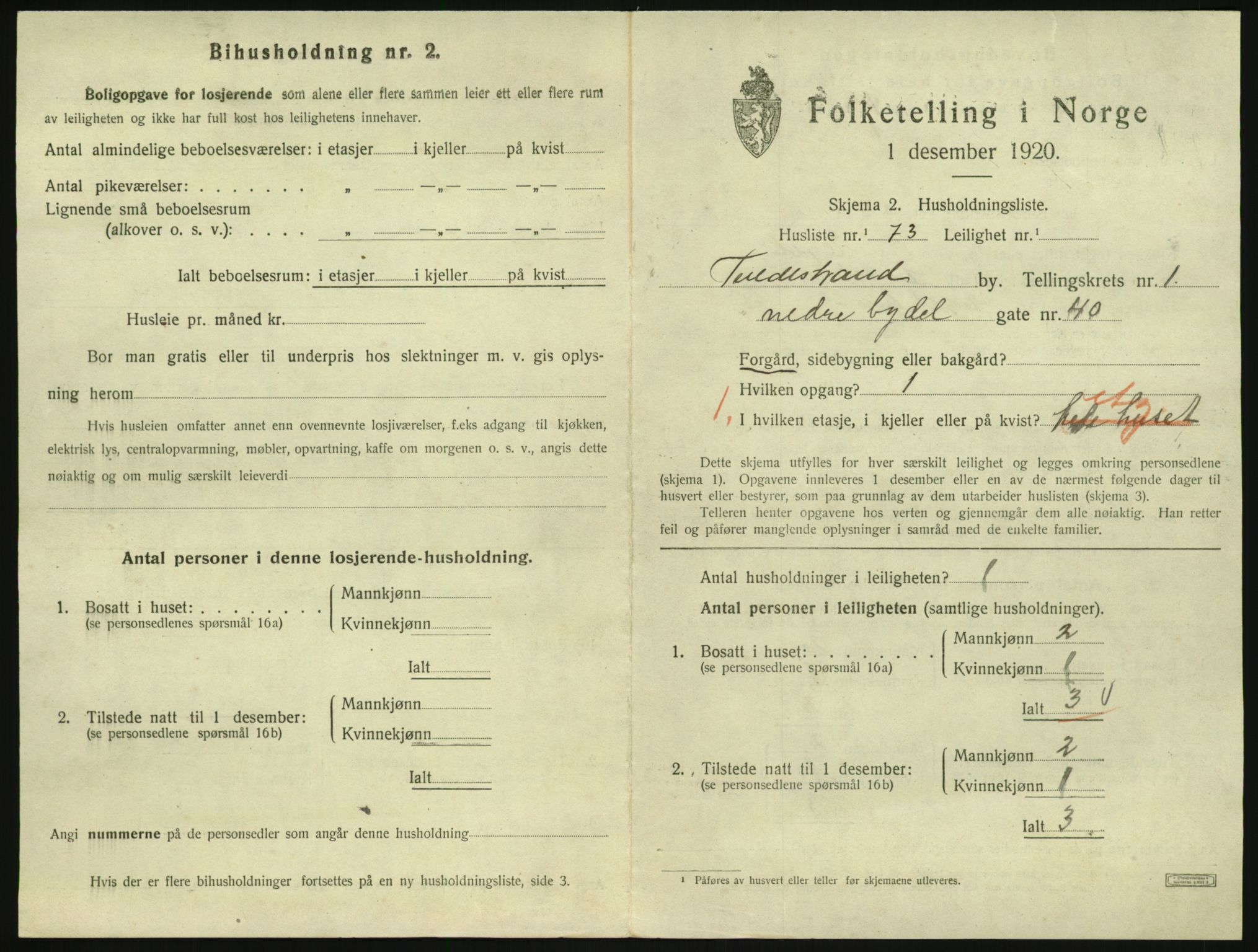 SAK, 1920 census for Tvedestrand, 1920, p. 809