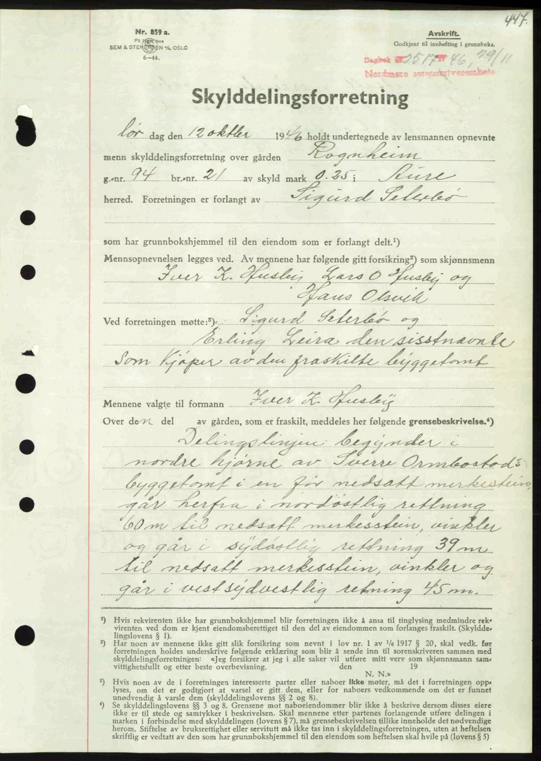 Nordmøre sorenskriveri, AV/SAT-A-4132/1/2/2Ca: Mortgage book no. A103, 1946-1947, Diary no: : 2517/1946