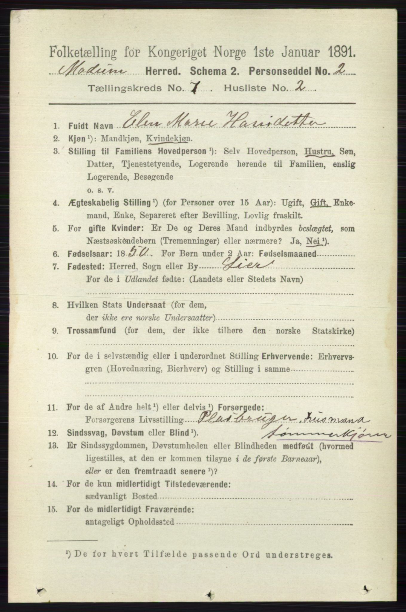 RA, 1891 census for 0623 Modum, 1891, p. 2735