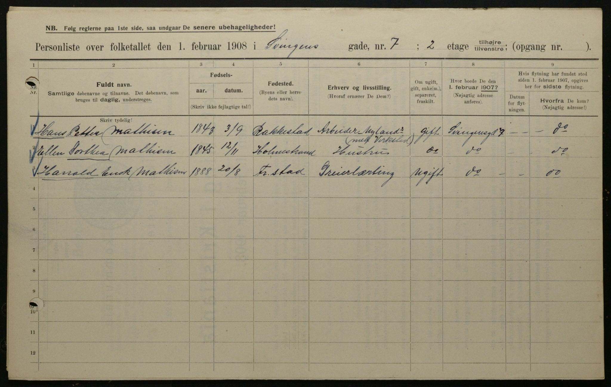 OBA, Municipal Census 1908 for Kristiania, 1908, p. 95440