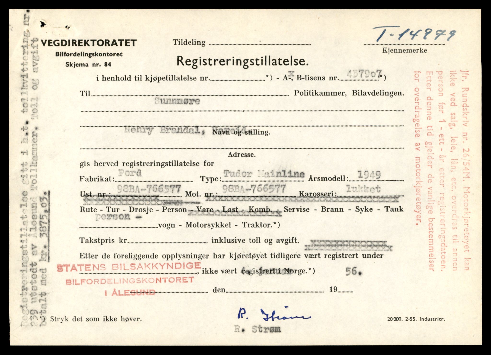Møre og Romsdal vegkontor - Ålesund trafikkstasjon, AV/SAT-A-4099/F/Fe/L0049: Registreringskort for kjøretøy T 14864 - T 18613, 1927-1998, p. 2731