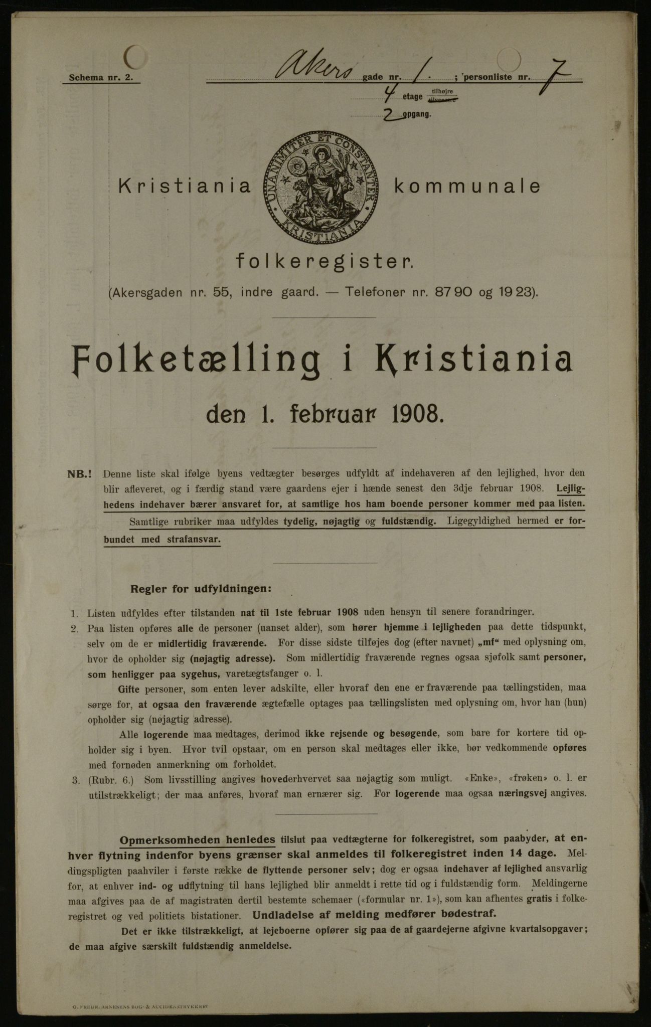 OBA, Municipal Census 1908 for Kristiania, 1908, p. 322