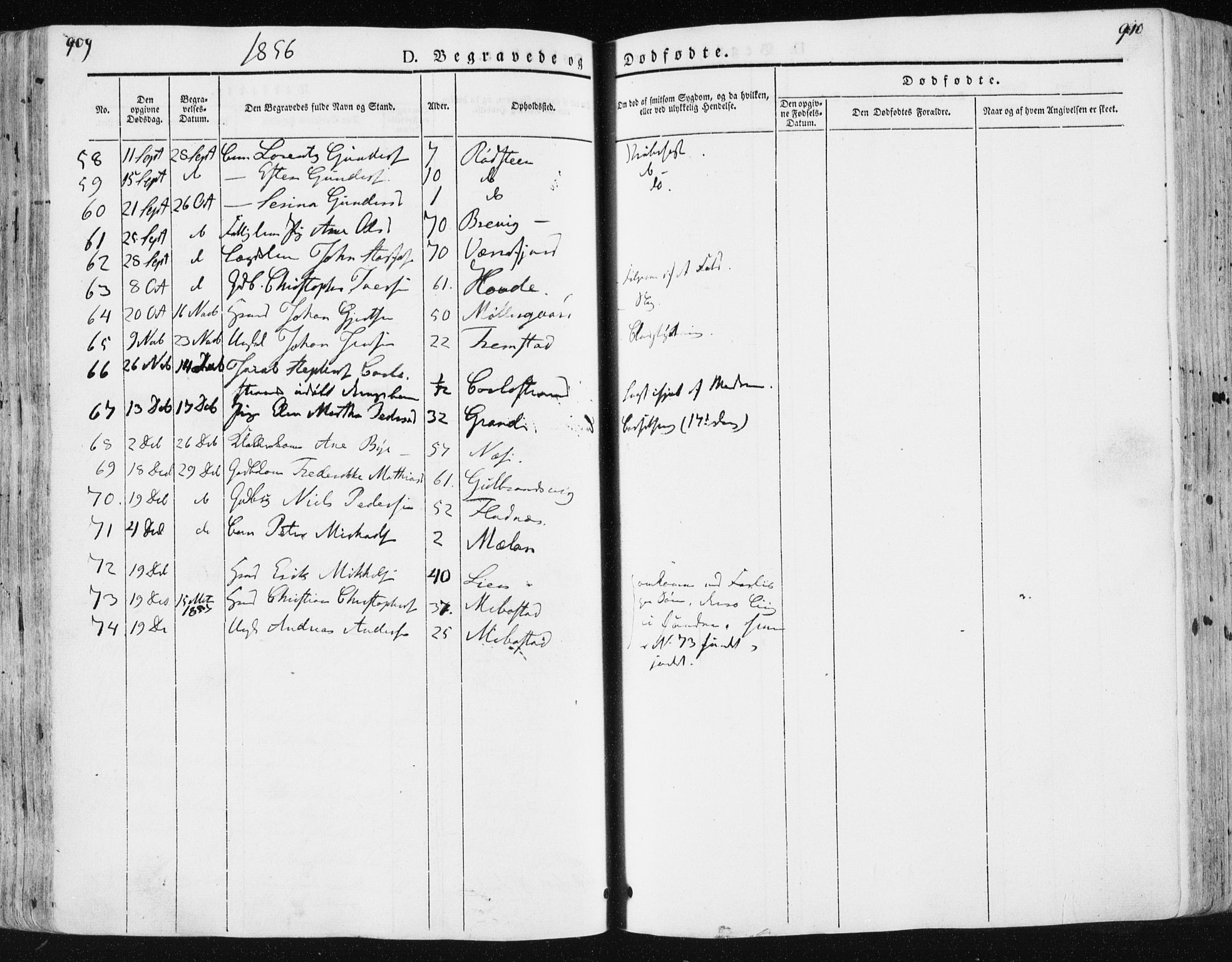 Ministerialprotokoller, klokkerbøker og fødselsregistre - Sør-Trøndelag, AV/SAT-A-1456/659/L0736: Parish register (official) no. 659A06, 1842-1856, p. 909-910