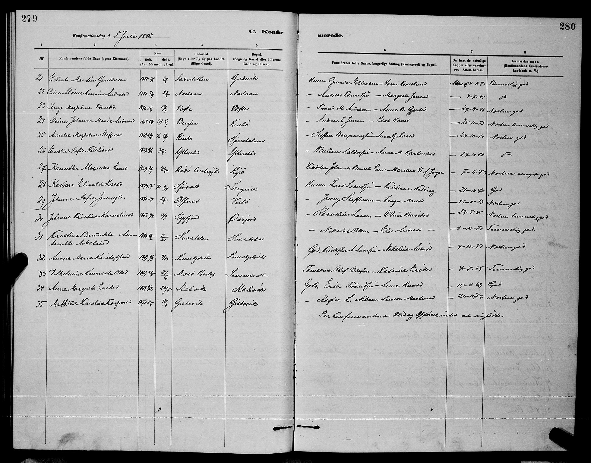 Ministerialprotokoller, klokkerbøker og fødselsregistre - Nordland, AV/SAT-A-1459/872/L1047: Parish register (copy) no. 872C03, 1880-1897, p. 279-280