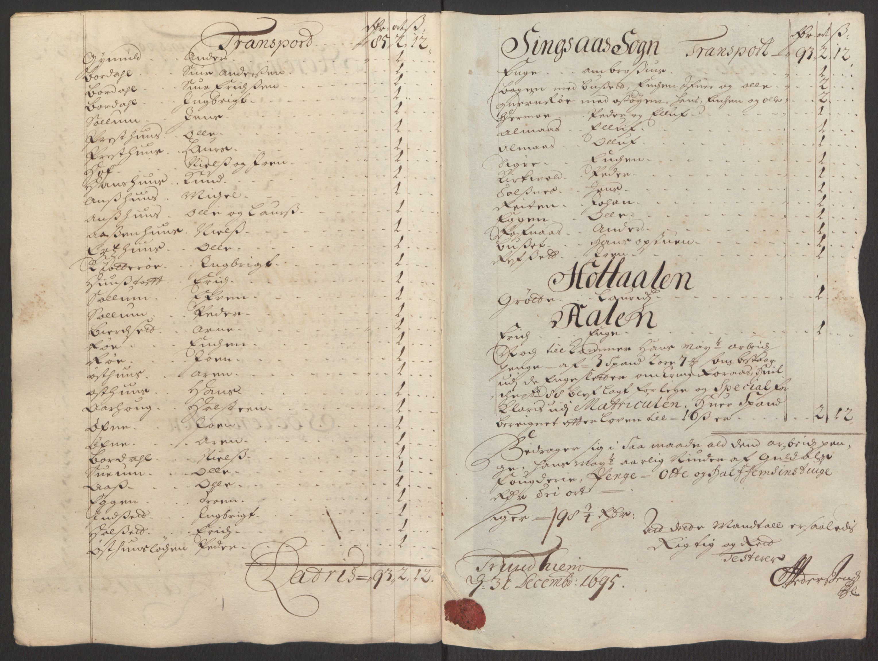 Rentekammeret inntil 1814, Reviderte regnskaper, Fogderegnskap, AV/RA-EA-4092/R60/L3945: Fogderegnskap Orkdal og Gauldal, 1695, p. 379