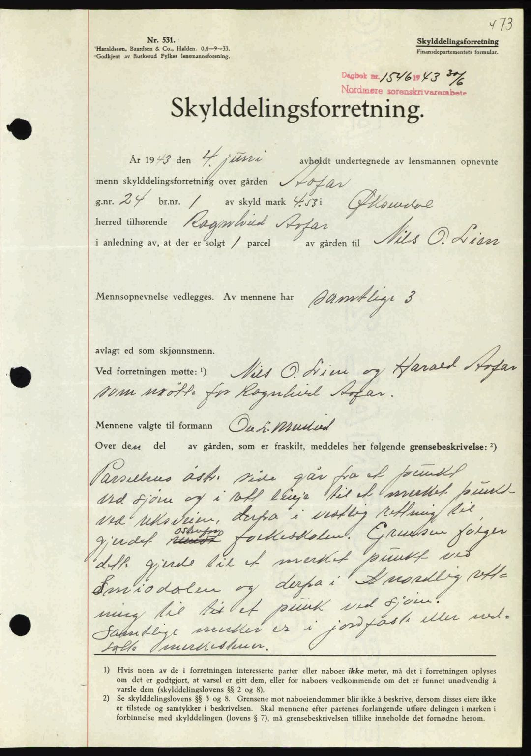 Nordmøre sorenskriveri, AV/SAT-A-4132/1/2/2Ca: Mortgage book no. A95, 1943-1943, Diary no: : 1545/1943