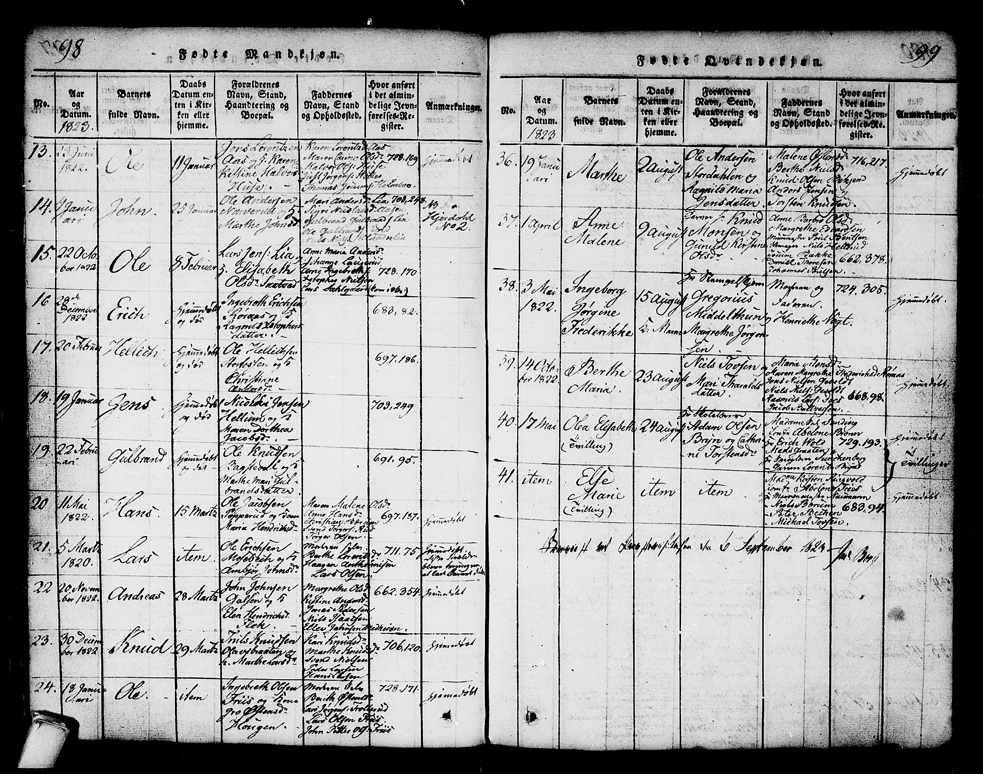 Kongsberg kirkebøker, AV/SAKO-A-22/G/Ga/L0001: Parish register (copy) no. 1, 1816-1839, p. 98-99